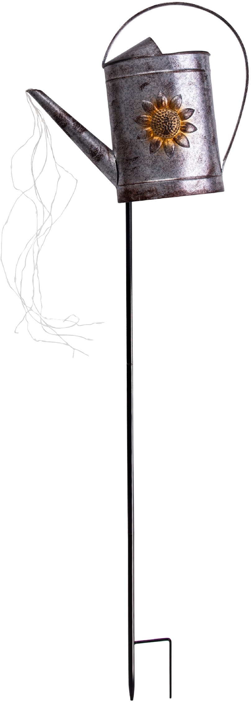 LED Solarleuchte NÄVE, B:36cm H:110cm T:11cm, silber, Garten, Leuchten, "Gießkanne", Solar