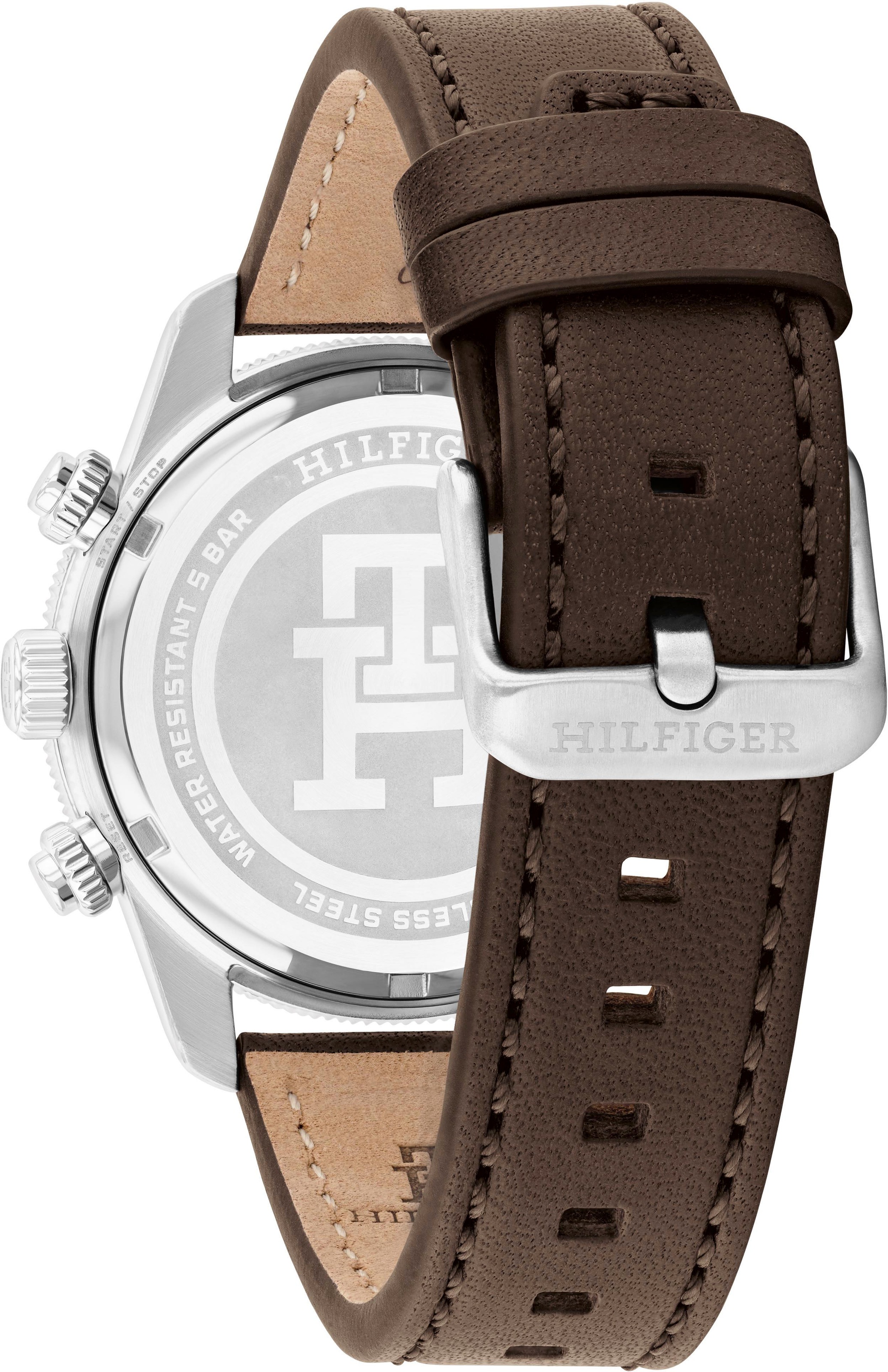Tommy Hilfiger Chronograph »TH85 CHRONOGRAPH«, Quarzuhr, Armbanduhr, Herrenuhr, Lederarmband, analog, Tag