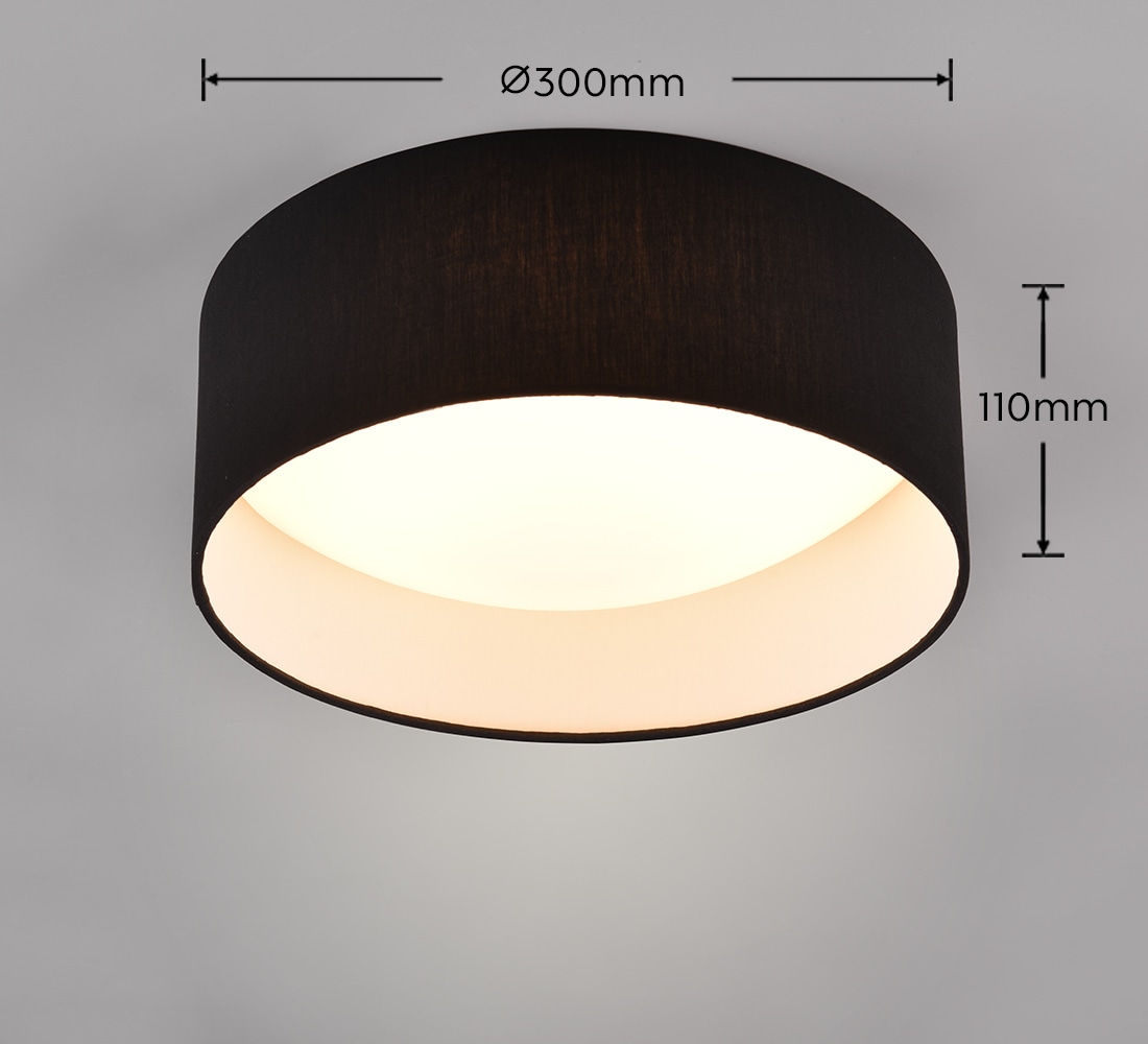 REALITY Leuchten LED Deckenleuchte »LOCARNO, runde LED Deckenlampe mit Stoffschirm, Ø 30 cm Höhe 11 cm«, 1 flammig, Leuchtmittel LED-Board | LED fest integriert, 12W LED warmweiß 3000 K, 1160 Lumen, Wohnzimmer Schlafzimmer Licht