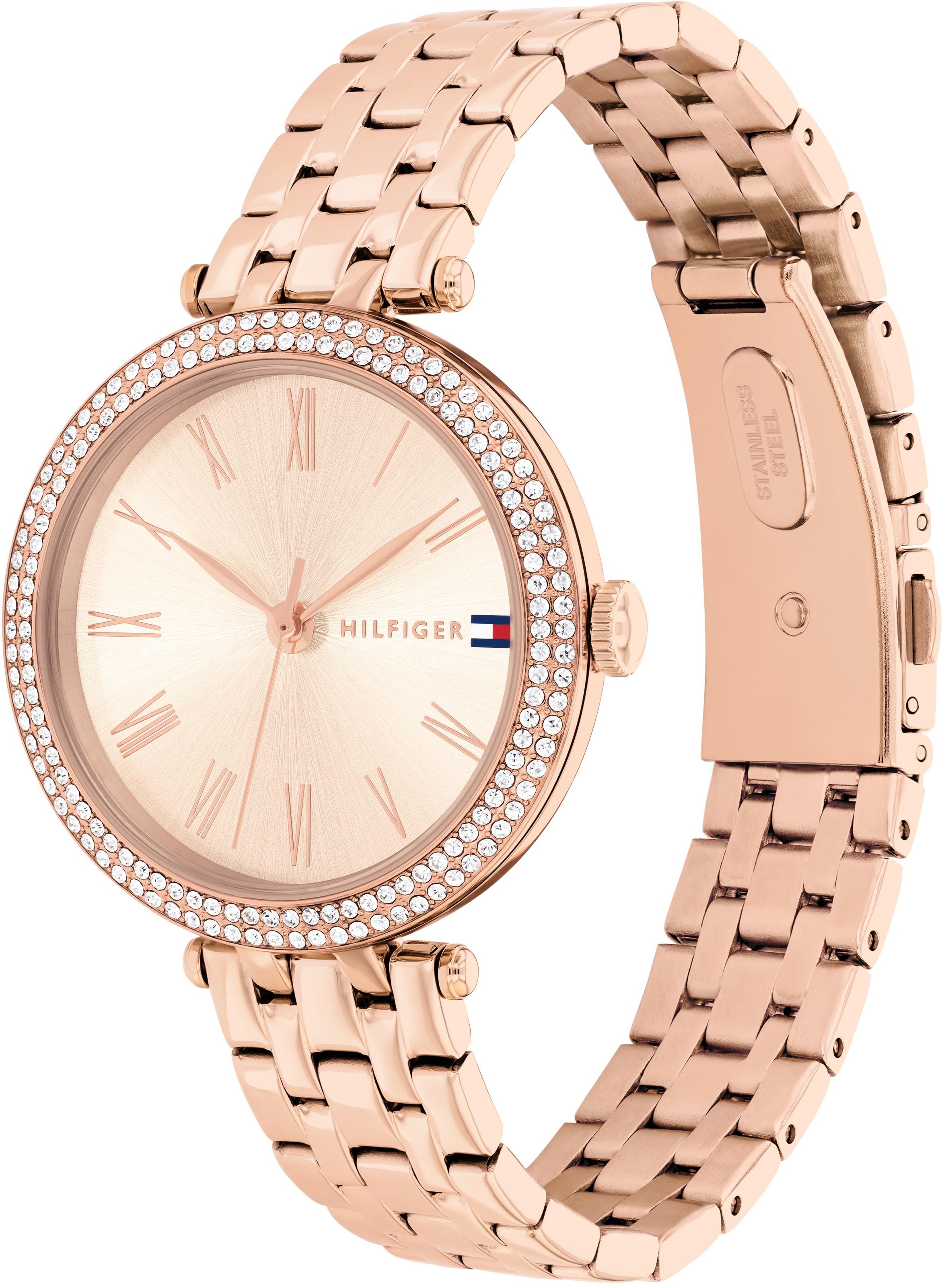 Tommy Hilfiger Quarzuhr »NATALIE«, Armbanduhr, Damenuhr, Glaskristalle, Edelstahlarmband