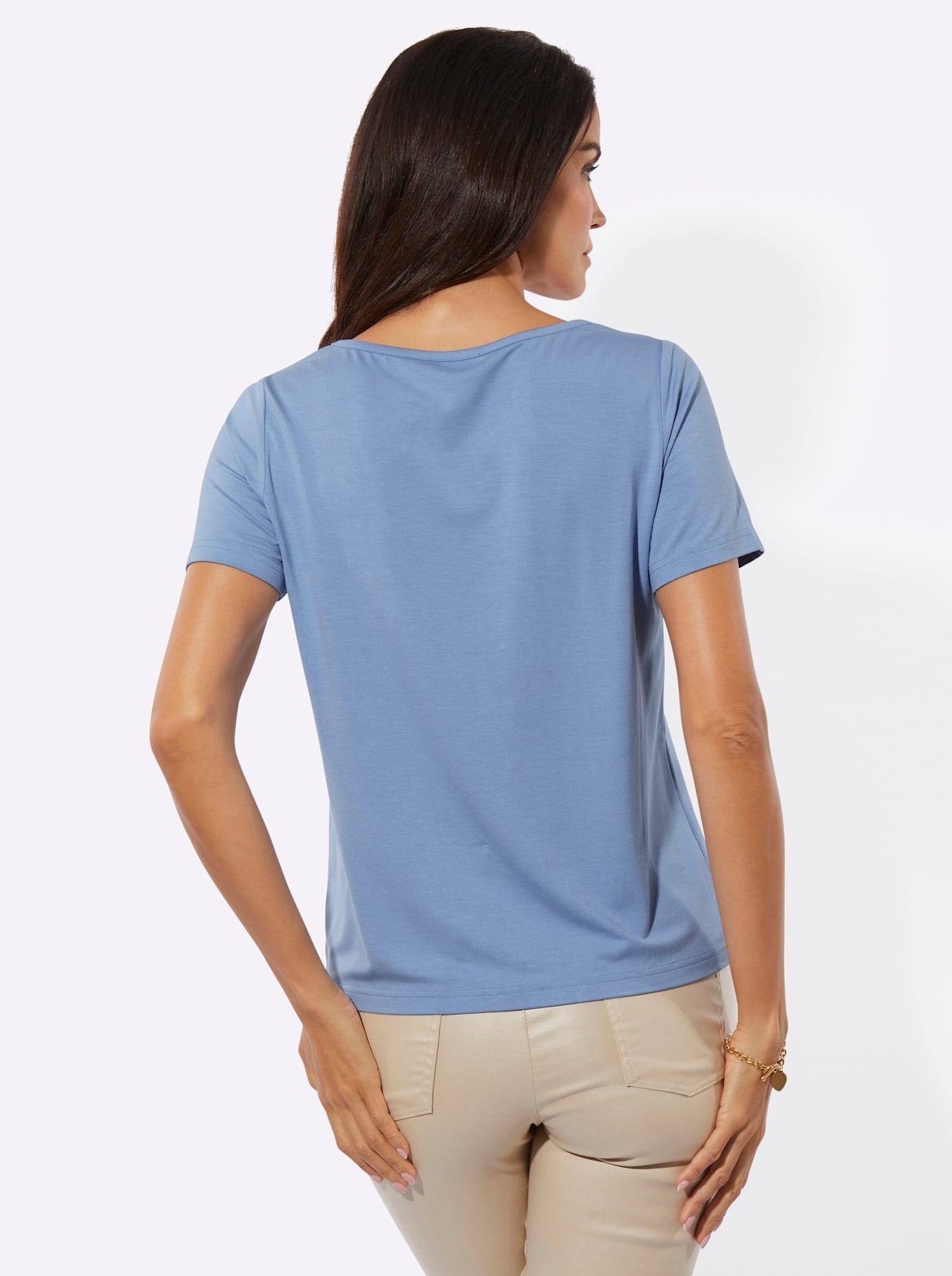 Kurzarmshirt CREATION L "Shirt", Damen, Gr. 48, bleu, 95% Viskose, 5% Elasthan, unifarben, Rundhals, Shirts 2