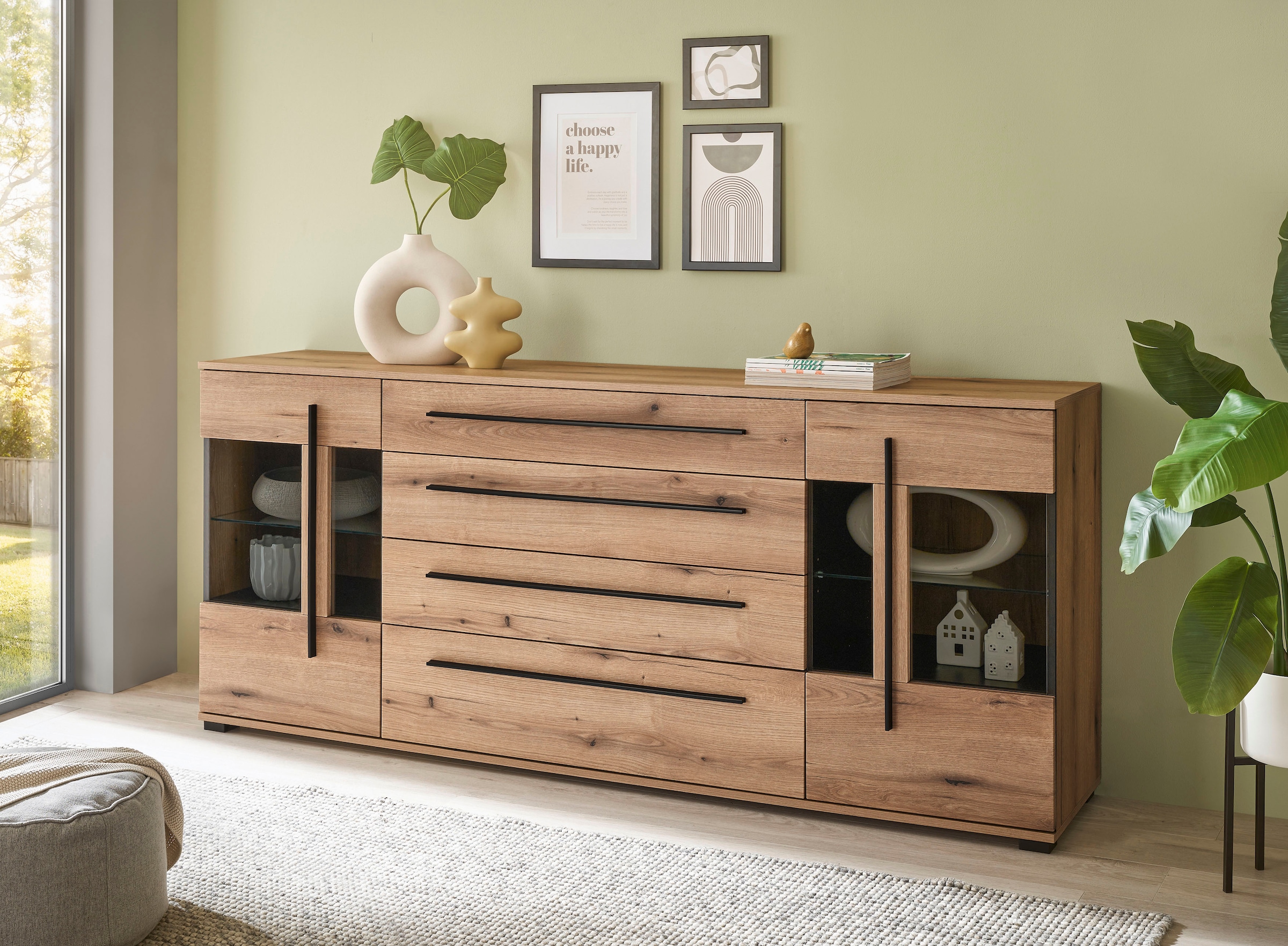 INOSIGN Sideboard »Cantara, moderner Schrank, Kommode in Eiche Evoke oder weiß«, schwarze Stangengriffe, ausreichend Stauraum, vielseitig einsetzbar