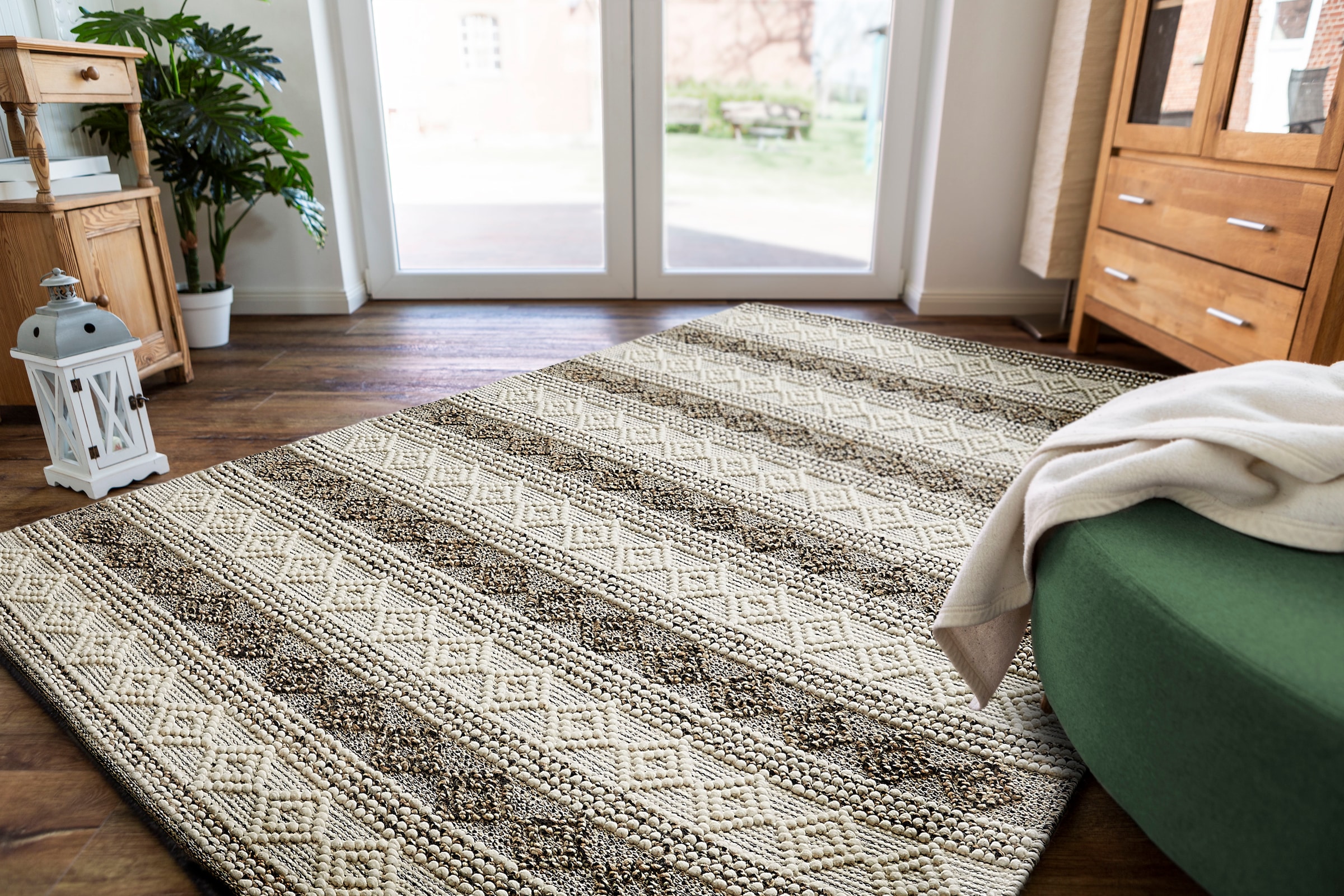 LUXOR living Wollteppich »Aalborg«, rechteckig, 10 mm Höhe, Handweb Teppich, reine Wolle, handgewebt, Rauten Design