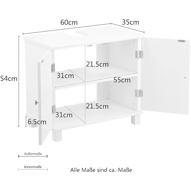 welltime Waschbeckenunterschrank »Lucca Badschrank Badezimmerschrank  Unterschrank«, mit Siphonausschnit, Badunterschrank Waschbeckenschrank WBU  | BAUR