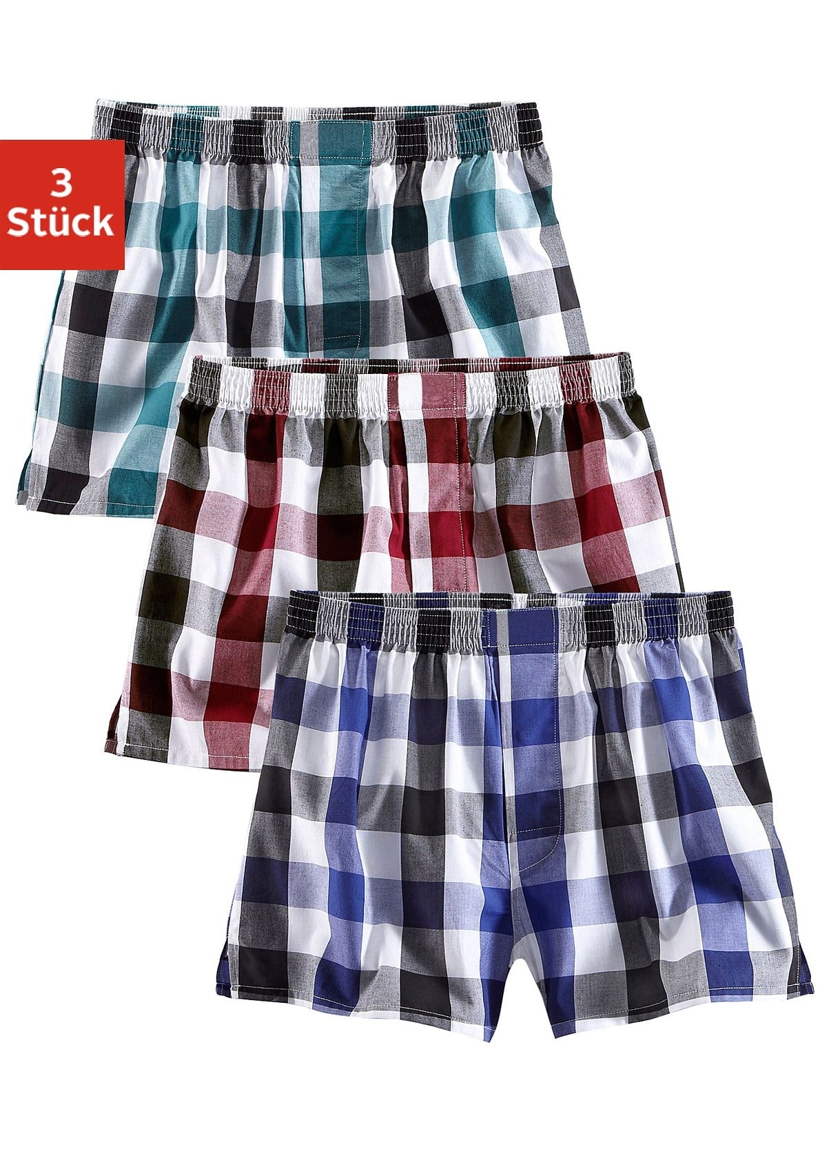 le jogger Boxer "Boxershorts für Jungen" Packung, 3 Stk. kariert, weite Beinform, Baumwolle