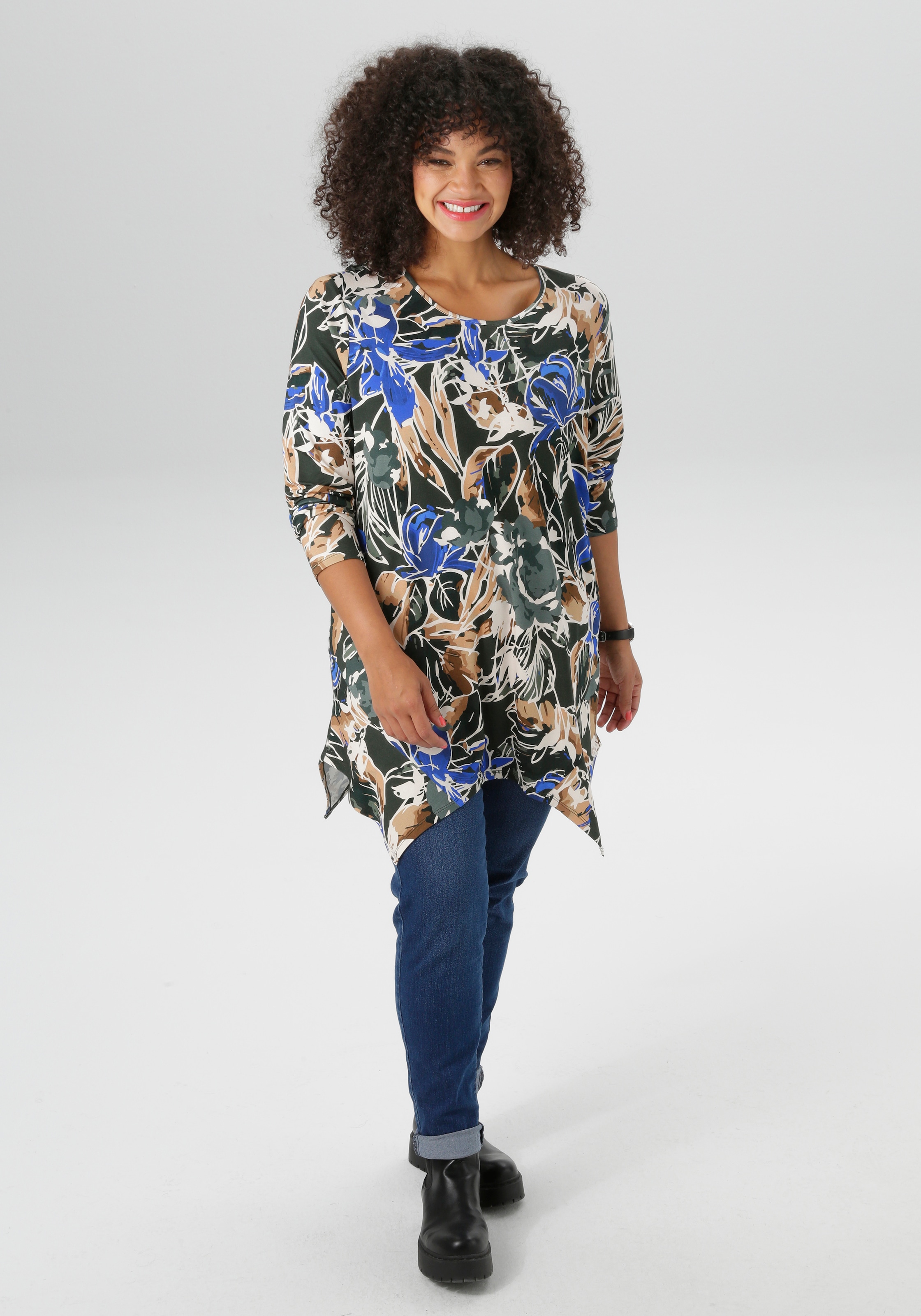 Aniston PLUS Langarmshirt, mit farbharmonischen, fantasievollem Druck - NEUE KOLLEKTION