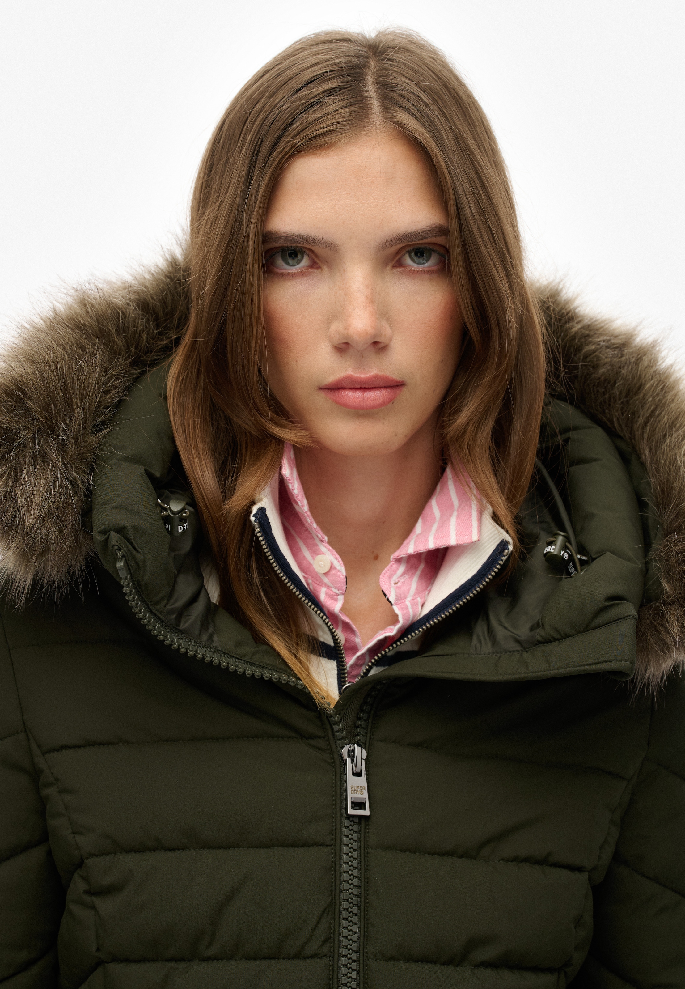 Superdry Steppjacke »FUJI FAUX FUR HOOD MID LENGTH« mit Kapuze