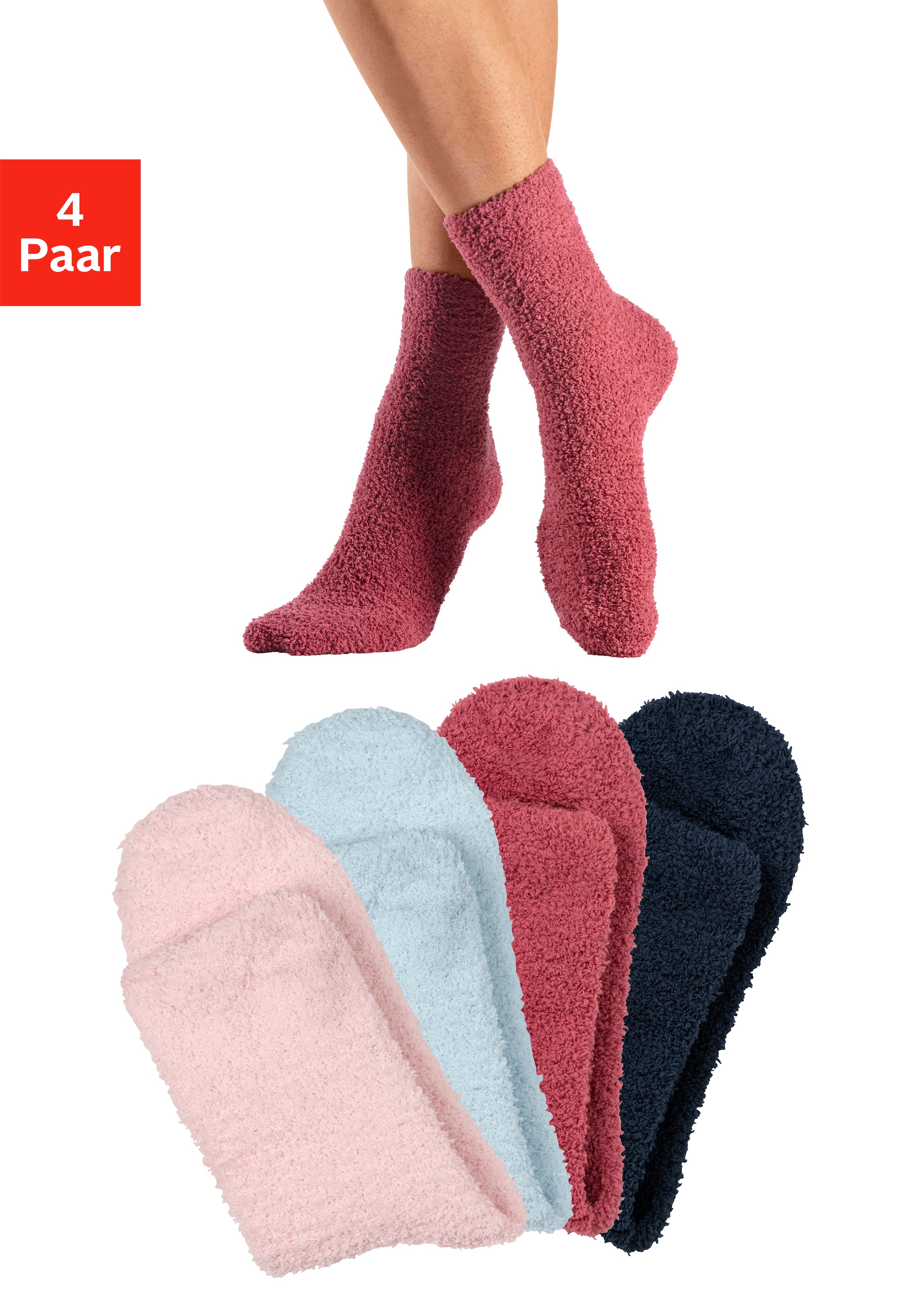 LASCANA Kuschelsocken, (Packung, 4 Paar), weich und warm, aus Flausch-Quali günstig online kaufen