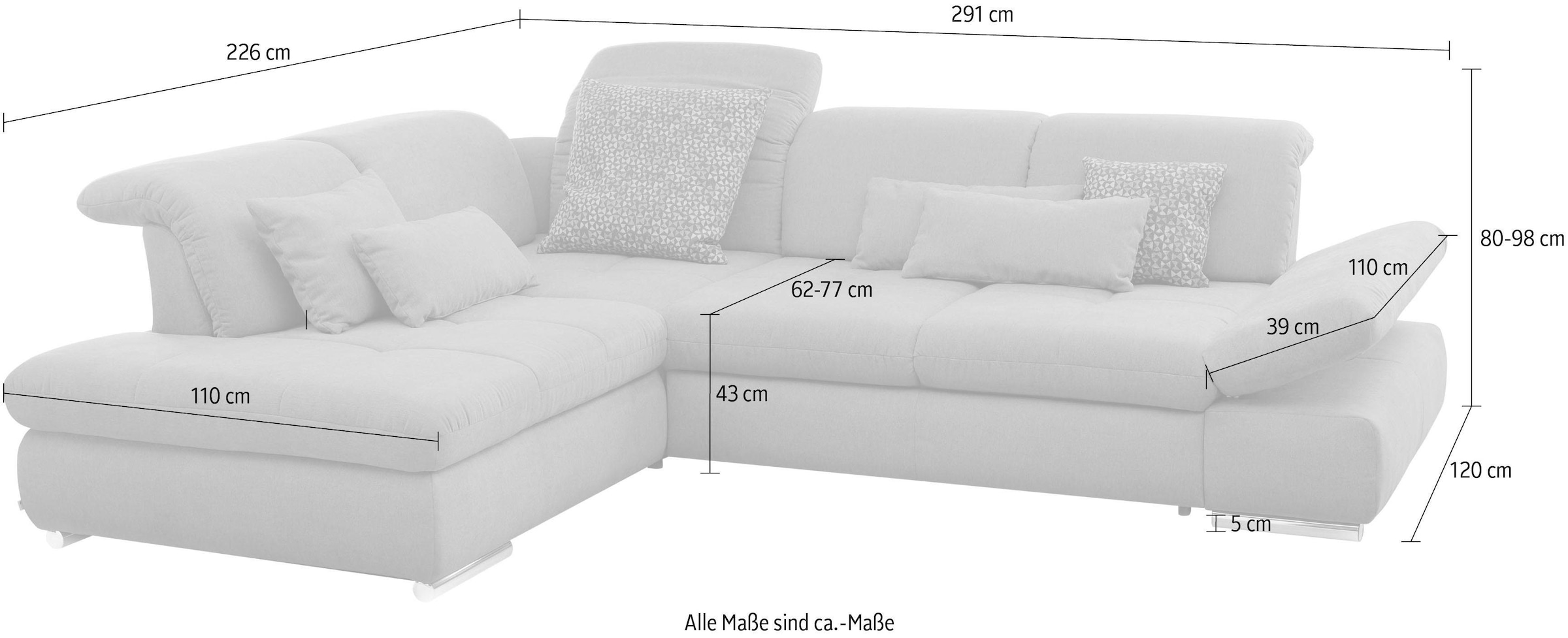 set one by Musterring Ecksofa »SO 4100 mit komfortablen Federkern und Kopfteilverstellung,«, wahlweise mit Bettfunktion und Sitztiefenverstellung, L-Form