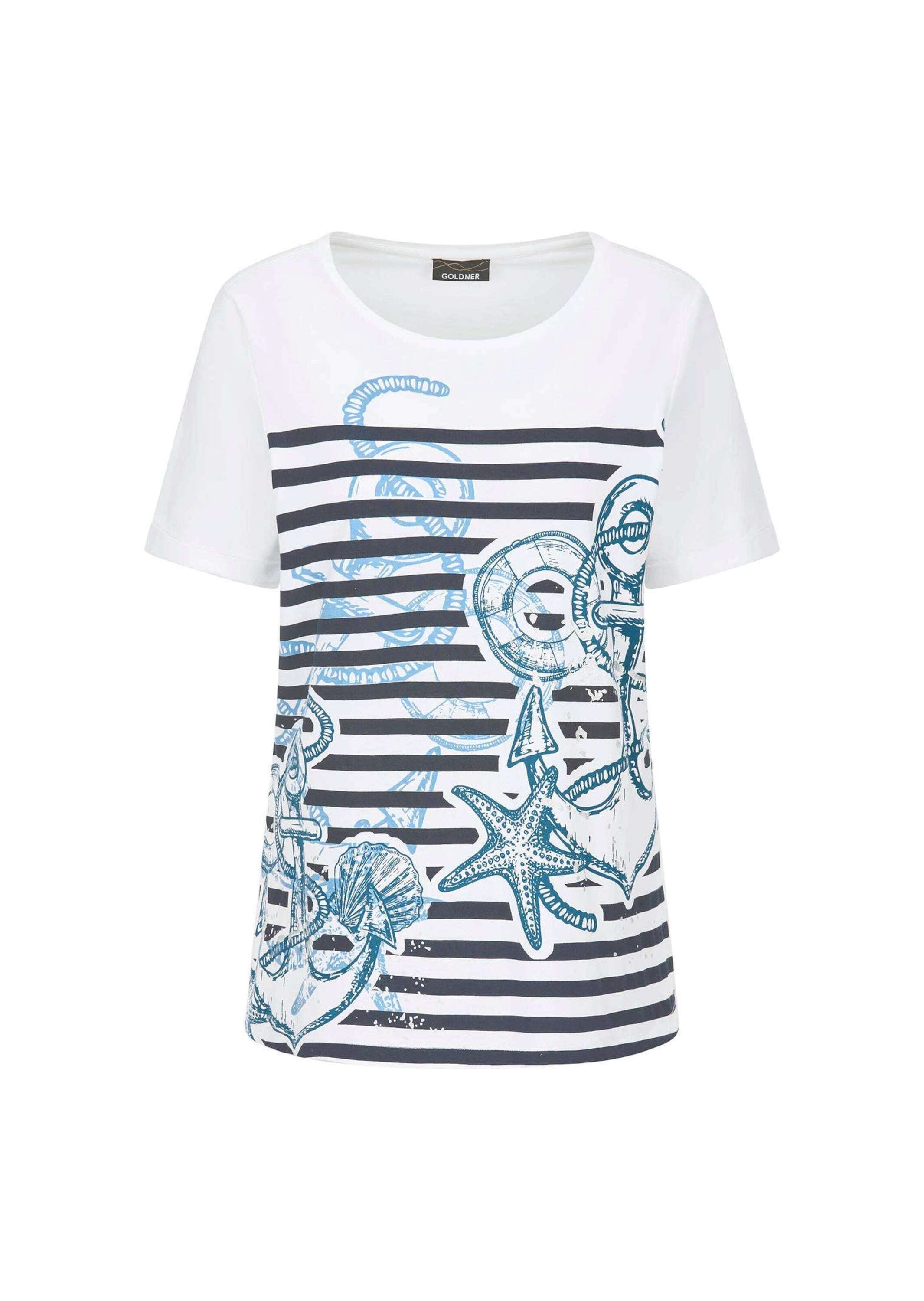 GOLDNER Kurzarmshirt "Jerseyshirt mit maritimen Print" stretchbequemer Viskopsejersey