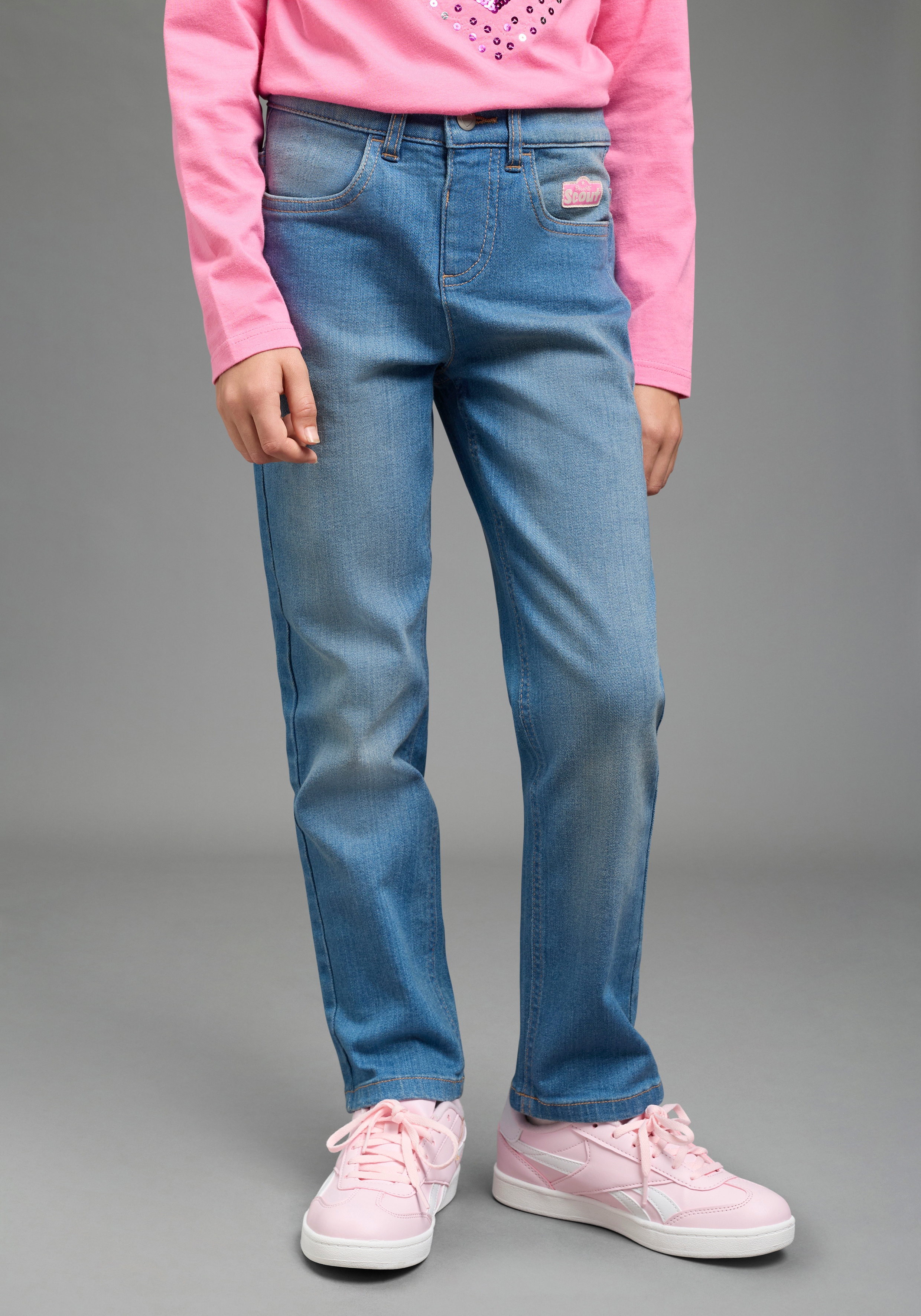 Scout Schlupfjeans "Stretchjeans mit Herztaschen - NEU von SCOUT" Jeans mit geradem Beinverlauf, normale Leibhöhe, mit Gummizug