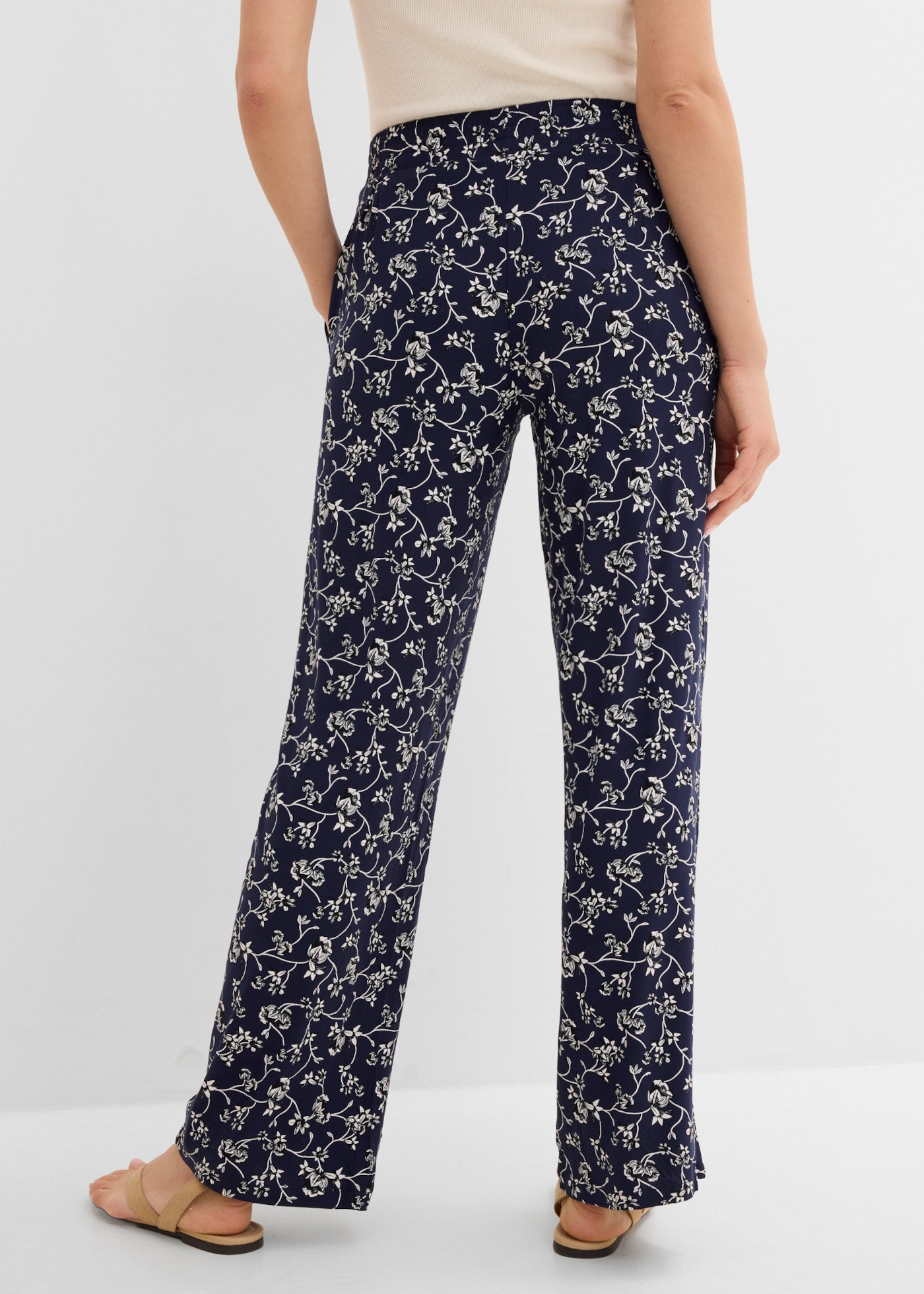 bonprix Palazzohose  aus Viskose und Elasthan, mit Bequembund, lange, fließende Form