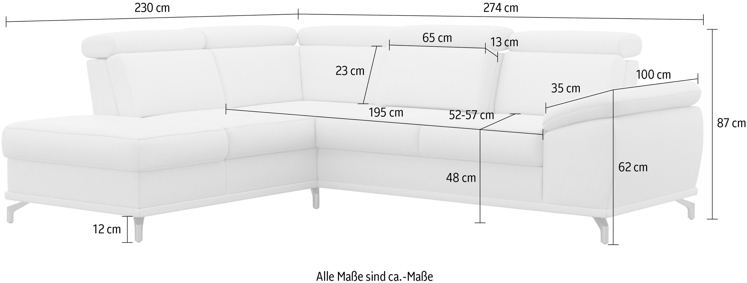 sit&more Ecksofa »Cabrio L-Form«, mit Sitztiefenverstellung und Federkern, 3 Nierenkissen