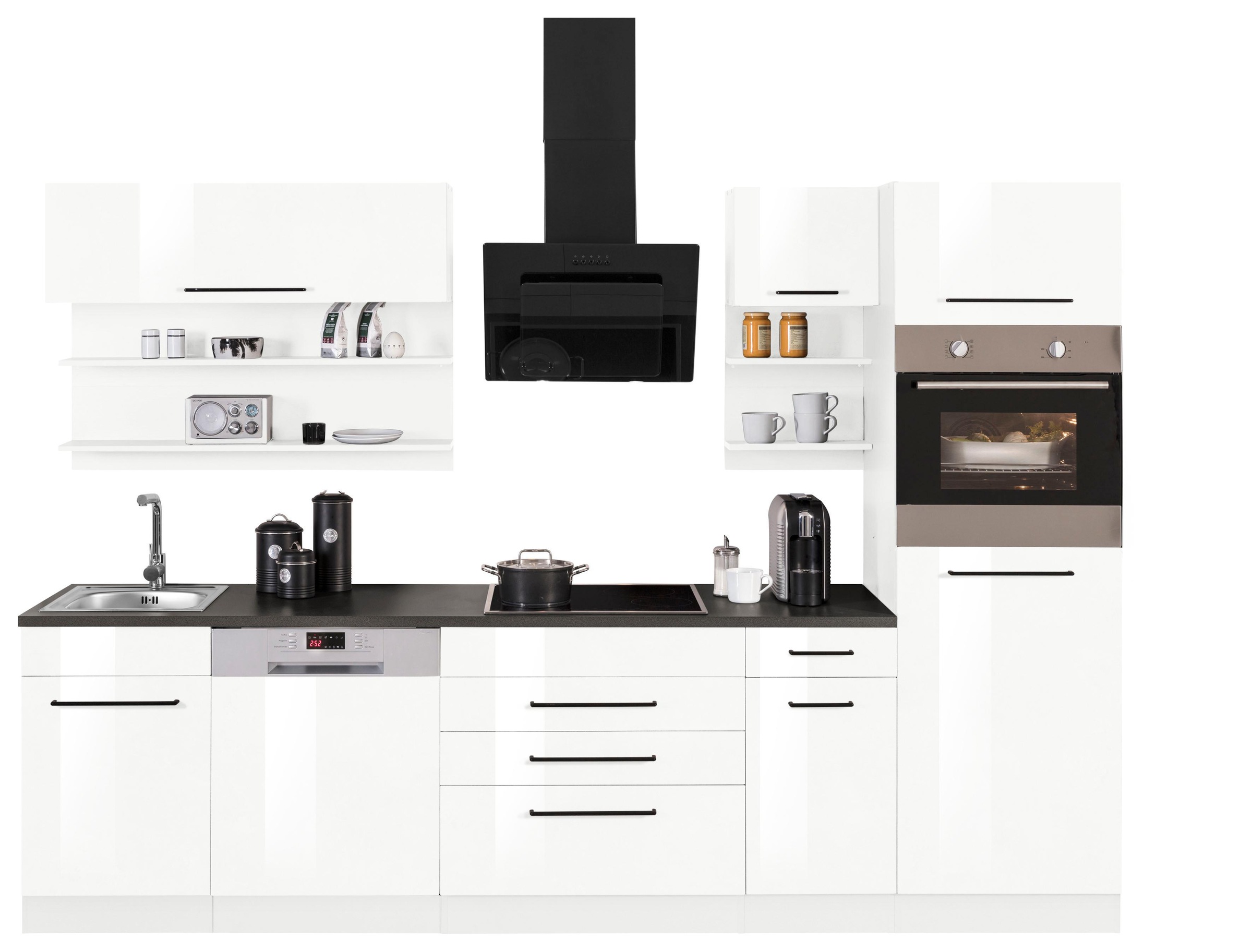 KOCHSTATION Küchenzeile »KS-Tulsa«, ohne E-Geräte, Breite 290 cm, schwarze Metallgriffe, MDF Fronten