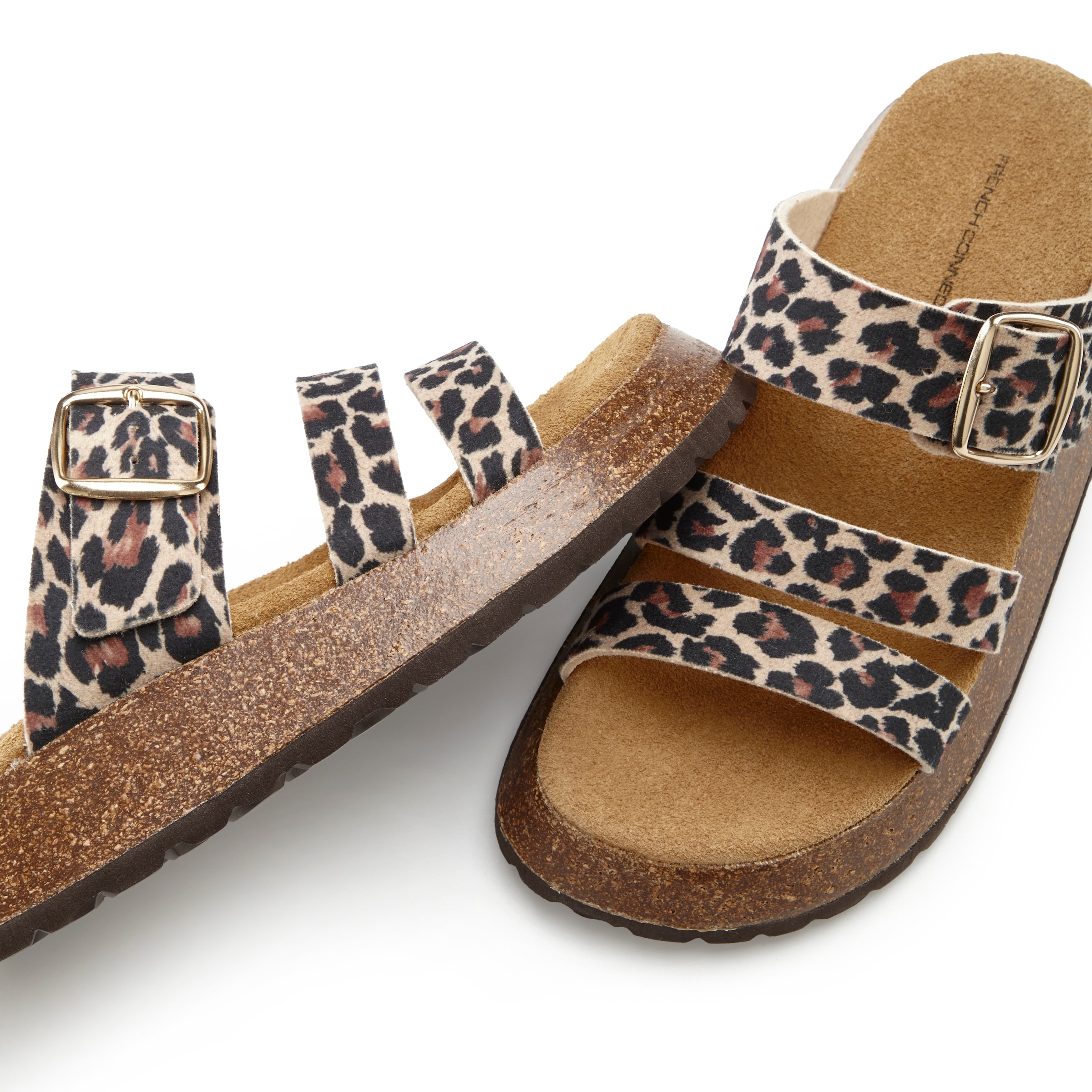 French Connection Pantolette, Mule, Sandale, offener Schuh aus Leder mit Korkfußbett