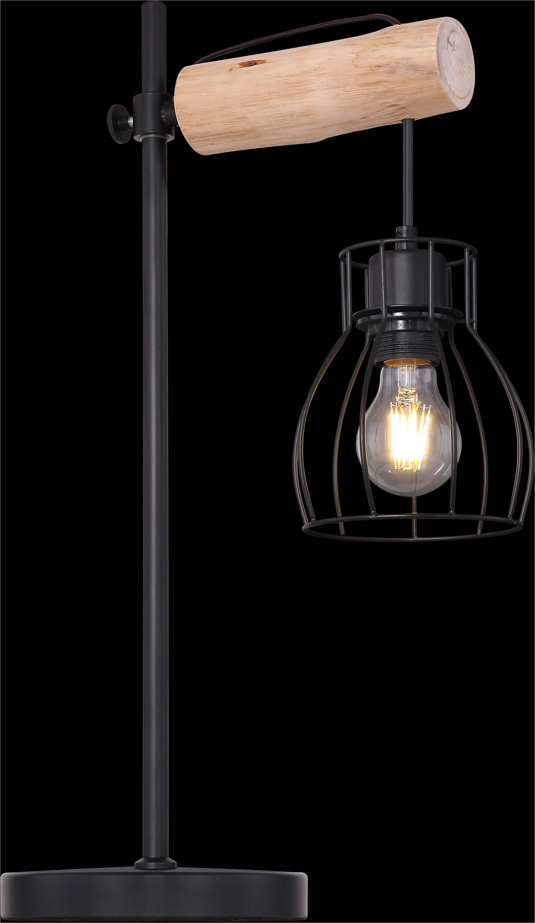 GLOBO LIGHTING Tischleuchte »MINA« E27 1 Stk. Tischleuchte Schwarz/Holz, Wippschalter, E27