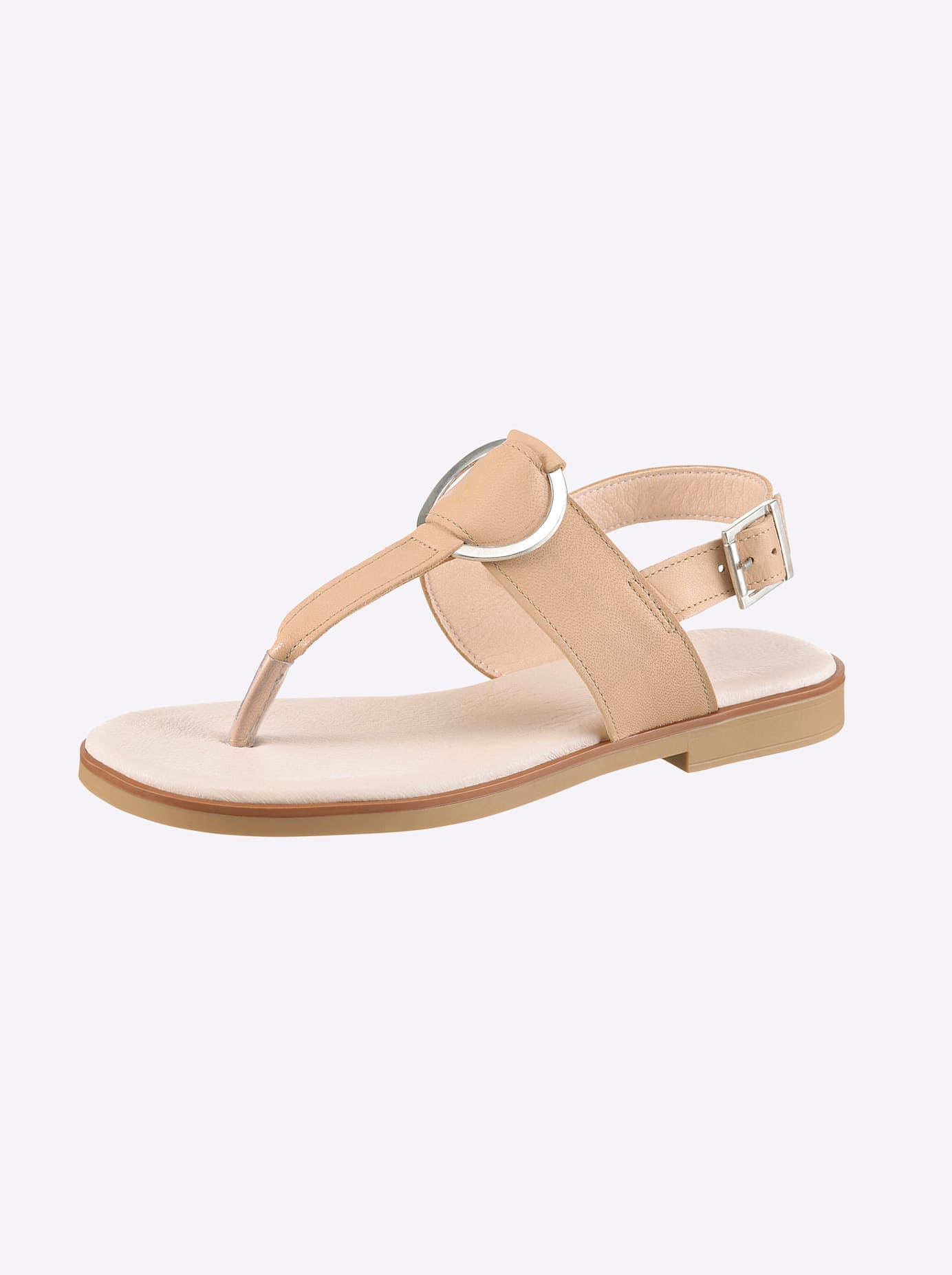 HEINE Damen Zehentrenner, Gr. 41sand, Glattleder, Leder, Rindsleder, Schuhe