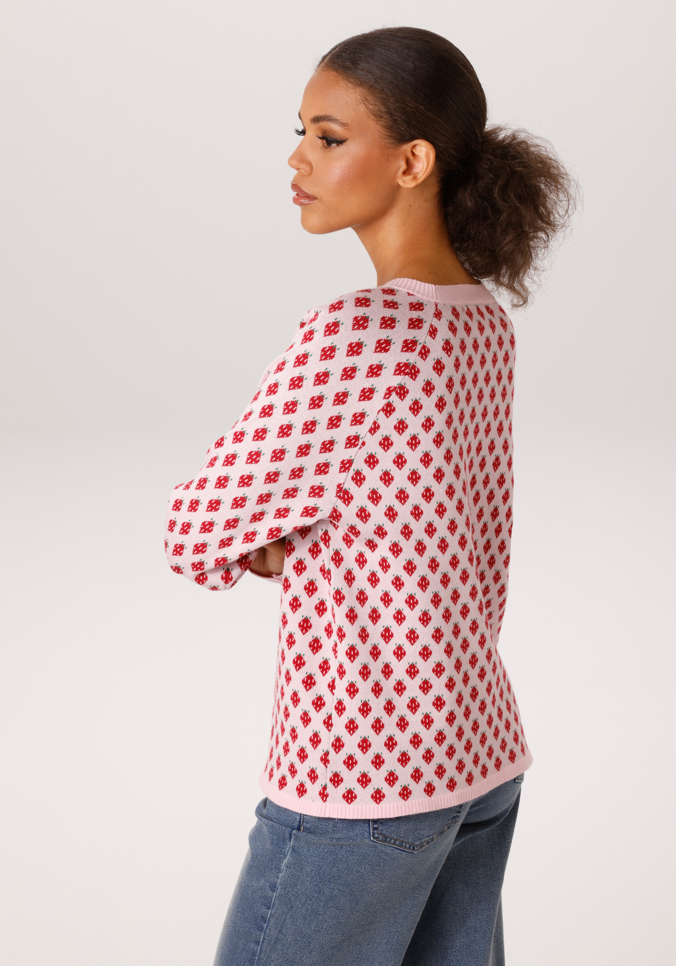 Aniston CASUAL Strickpullover mit eingestrickten, grafischen Erdbeeren - NEUE KOLLEKTION