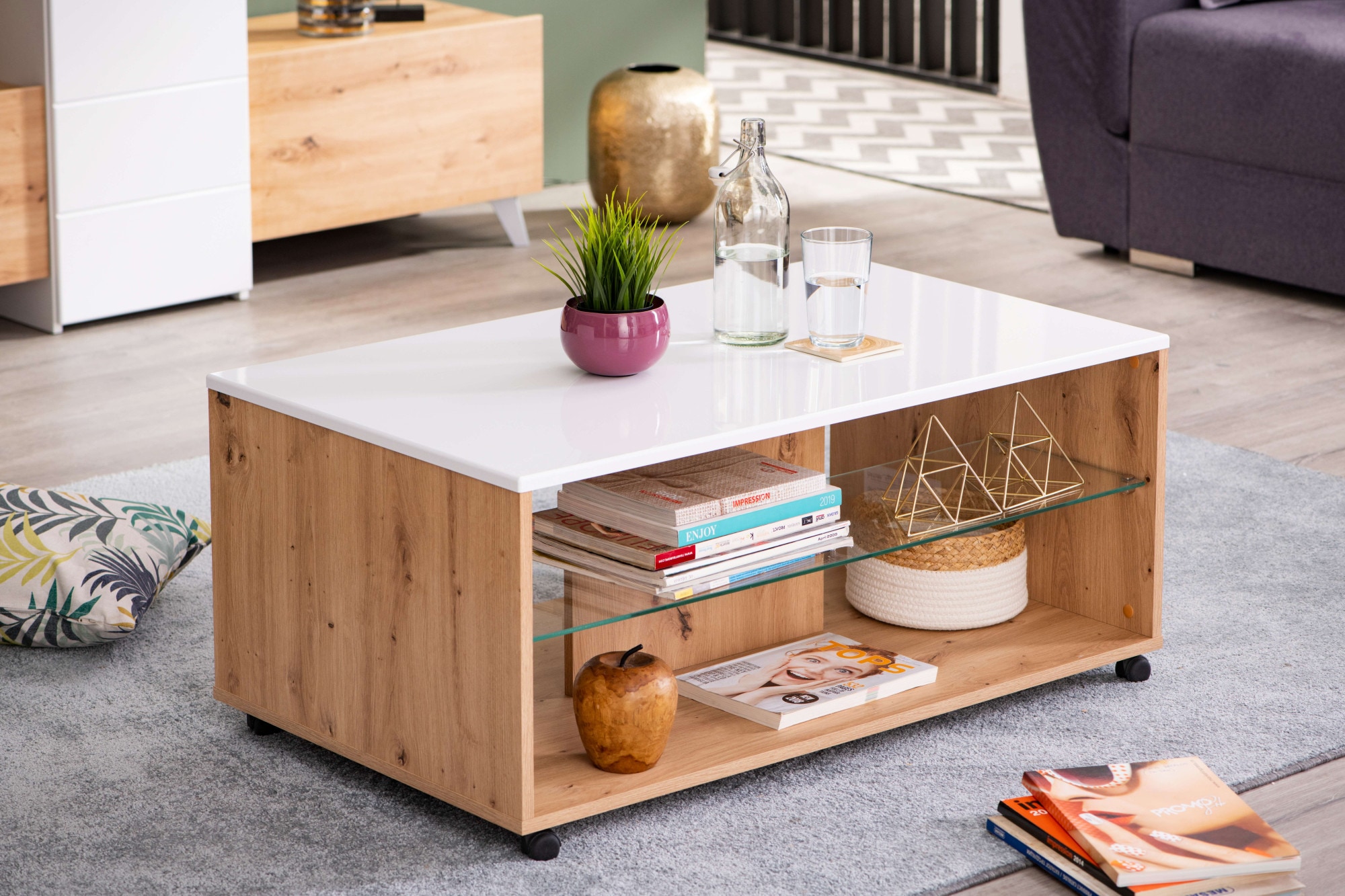 Home affaire Couchtisch »Bert Kaffetisch, 100 cm, in trendigen Farben, modern«, Hochglanzplatte, mit Rollen