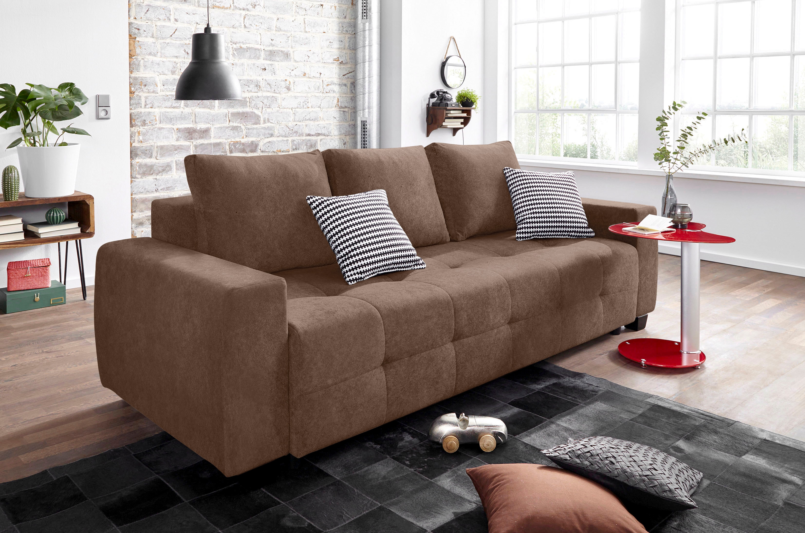 OTTO home Schlafsofa "Bella B: 241 cm, Liegefl. 142x194 cm mit Bettkasten & Zierkissen" Schlafcouch mit Gästebett, 2 Zierkissen inklusive, frei stellbar