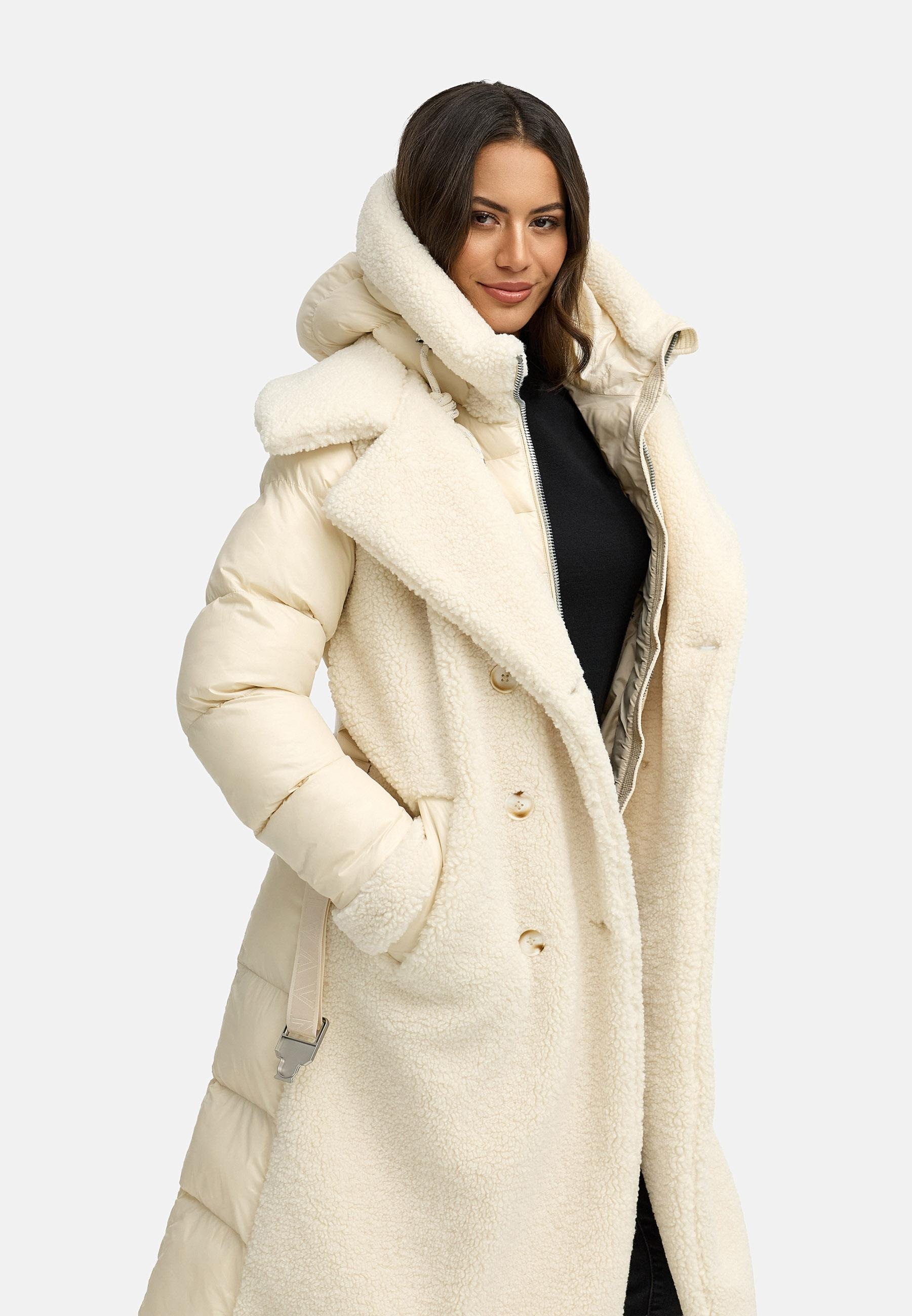Navahoo Wintermantel »Kuscheltraum 14«, Modischer Damen Plüschmantel aus angesagtem Materialmix