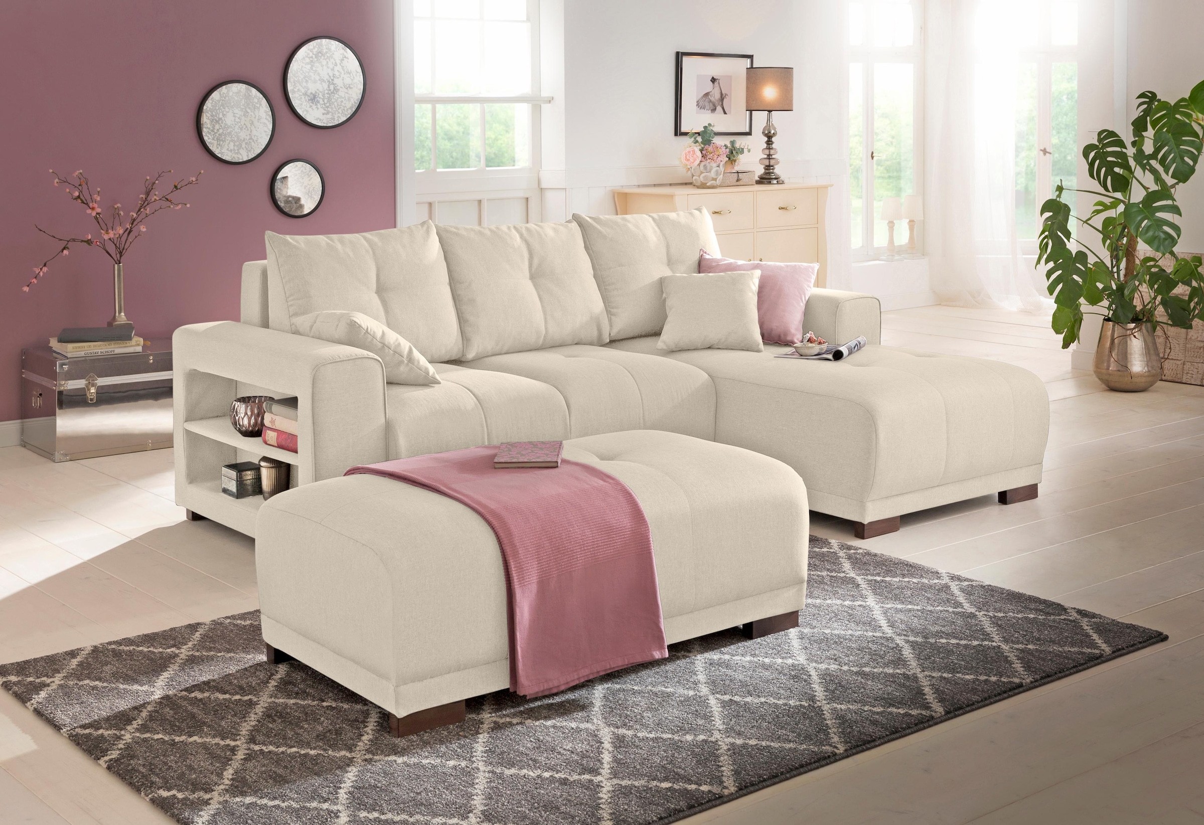Home affaire Ecksofa »Viborg L-Form«, mit Regal in der Armlehne, wahlweise mit Bettfunktion