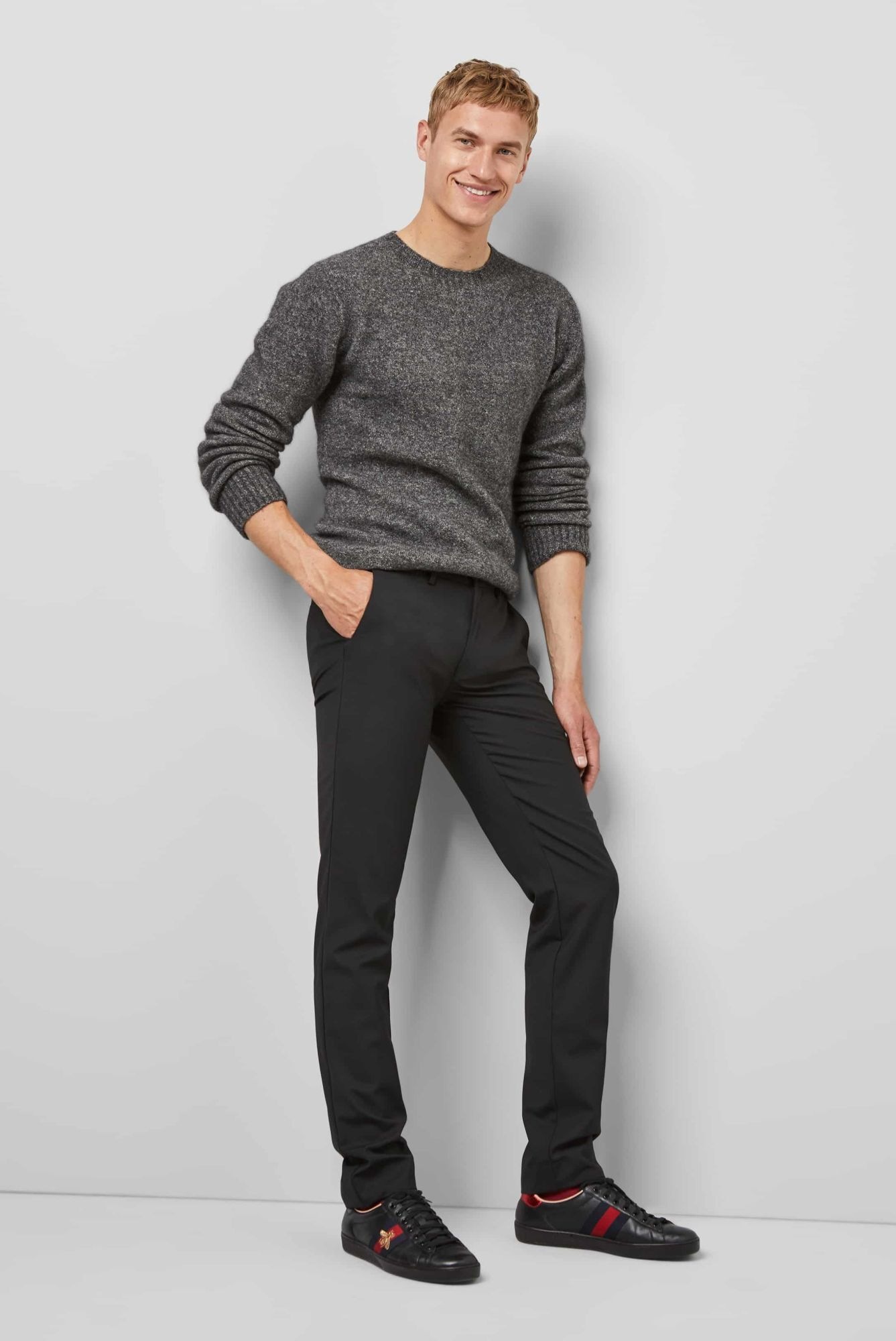 Chinos MEYER "M5 Chino", Herren, Gr. 36, Länge 32, schwarz, 53% Polyester, 44% Wolle, 3% Elasthan, unifarben, figurumspielend lang, Hosen, M5 Chino mit 4-Way-Stretch 3