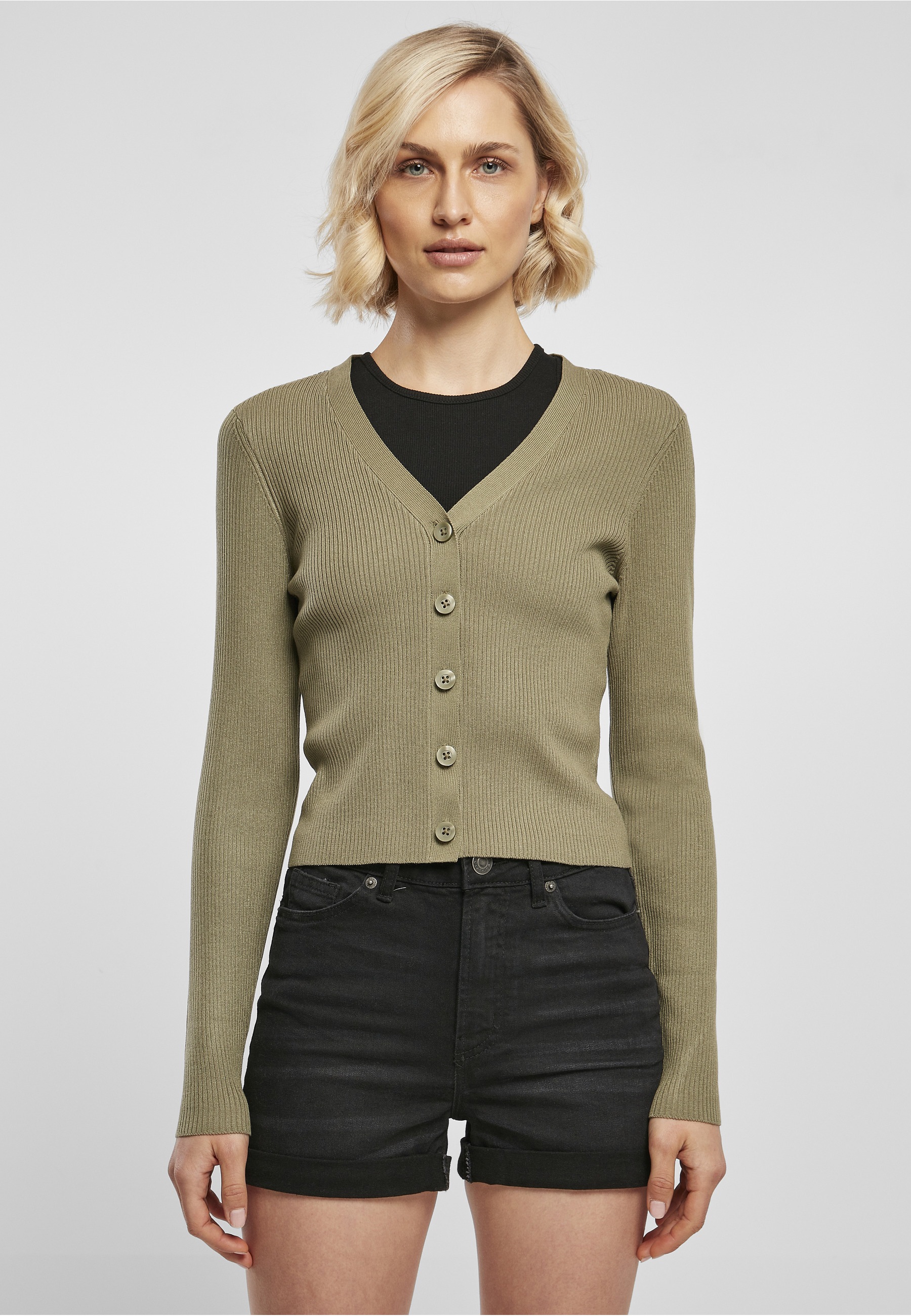 URBAN CLASSICS Cardigan »Urban Classics Damen Ladies Short Rib Knit Cardigan« 1 Stk.
