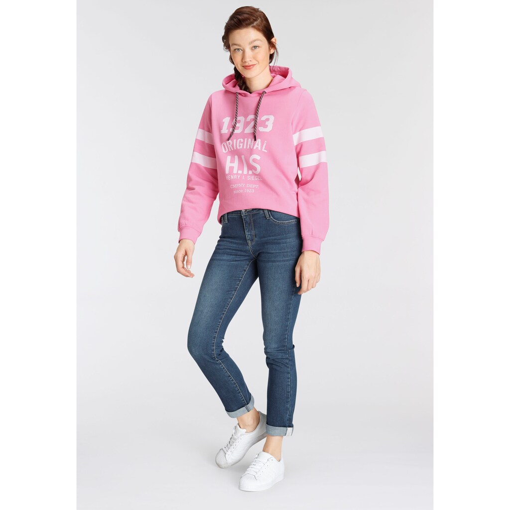Damenmode Cotton made in Africa H.I.S Kapuzensweatshirt, mit Retro-Druck von H.I.S - NEUE KOLLEKTION pink Damenmode Cotton made in Africa H.I.S Kapuzensweatshirt, mit Retro-Druck von H.I.S - NEUE KOLLEKTION pink
