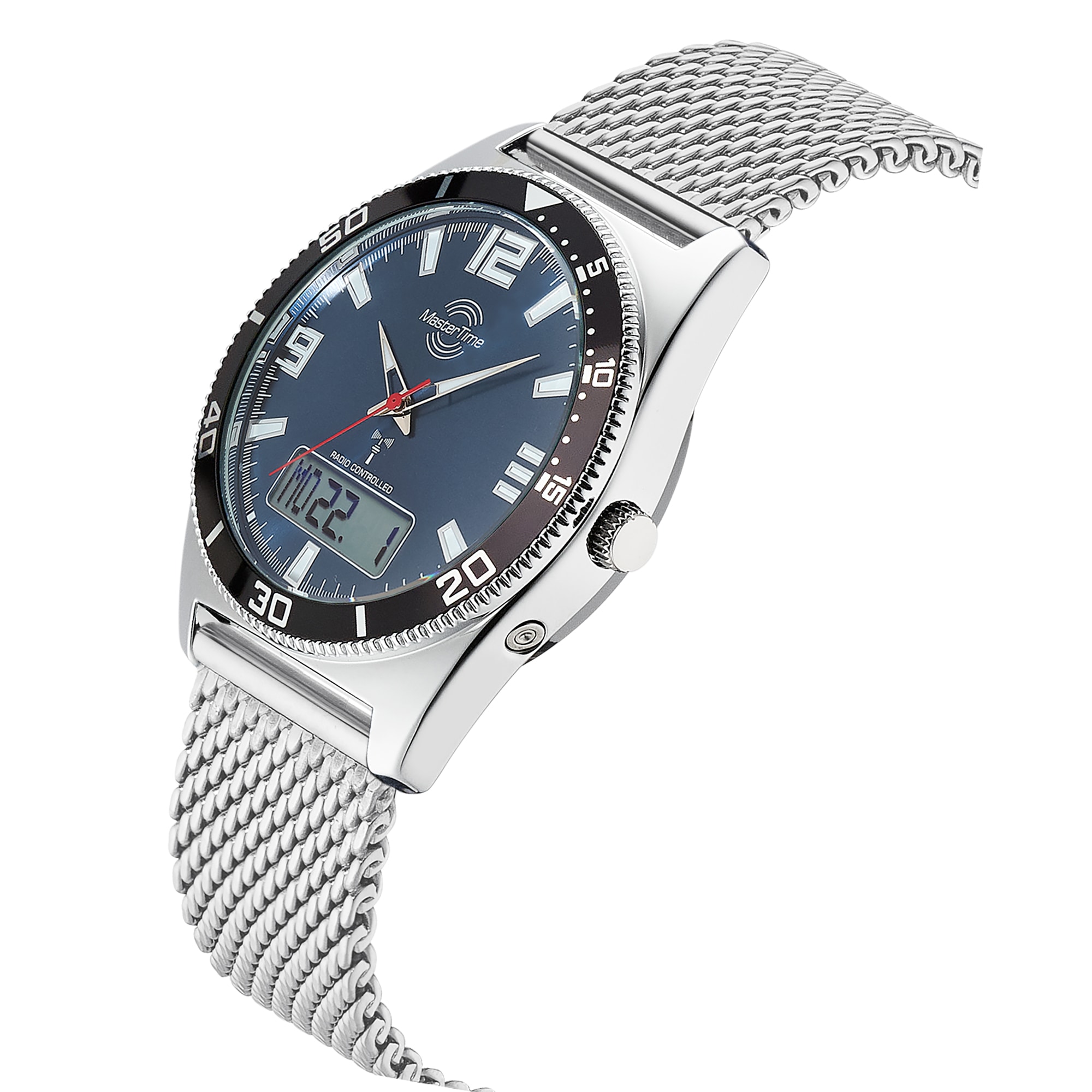 MASTER TIME Funkchronograph, Quarzuhr, Armbanduhr, Herrenuhr, Edelstahlarmband, analog, digital