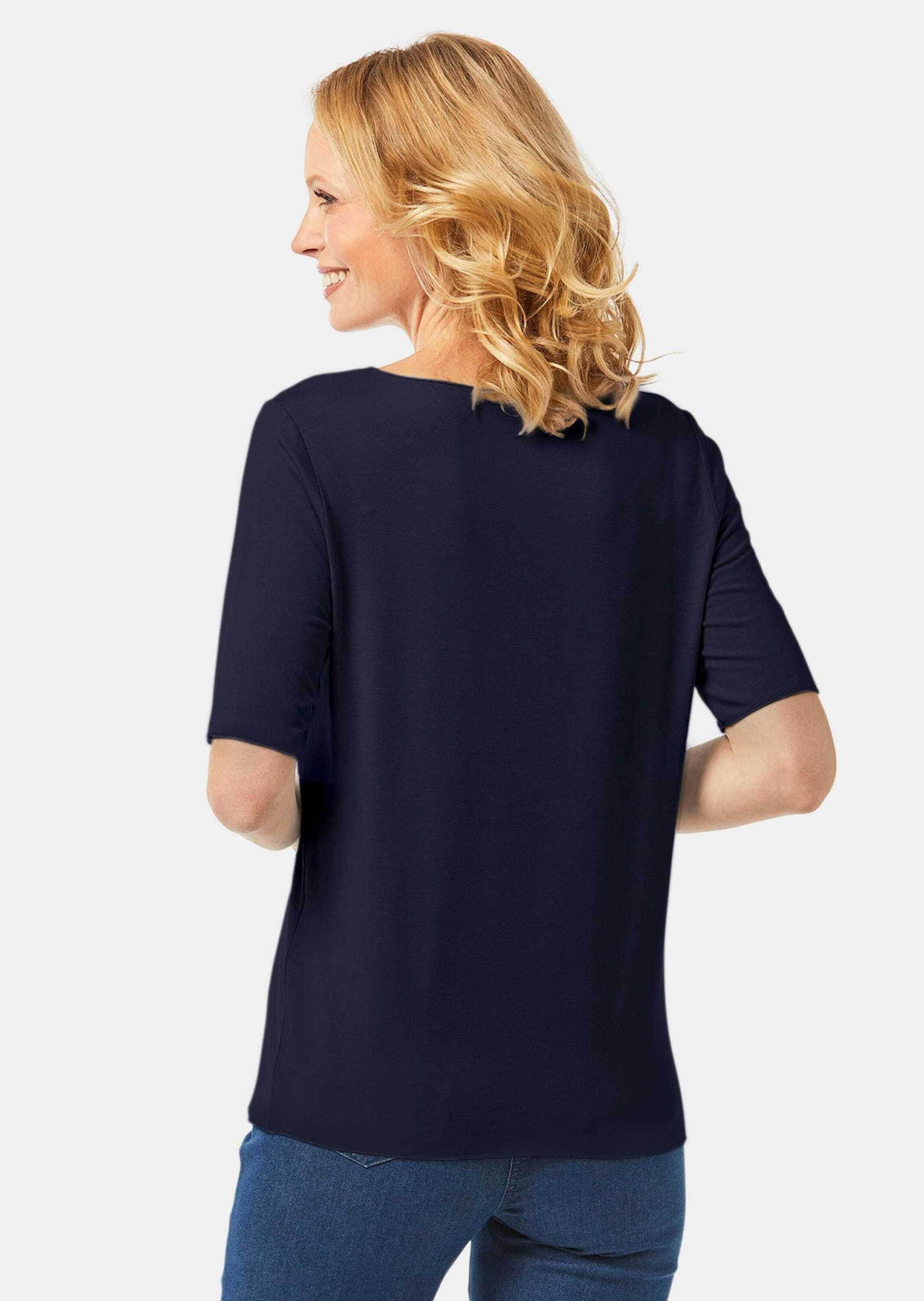 GOLDNER Langarm-Poloshirt »Kombistarkes Halbarmshirt mit tonaler Zierkante«