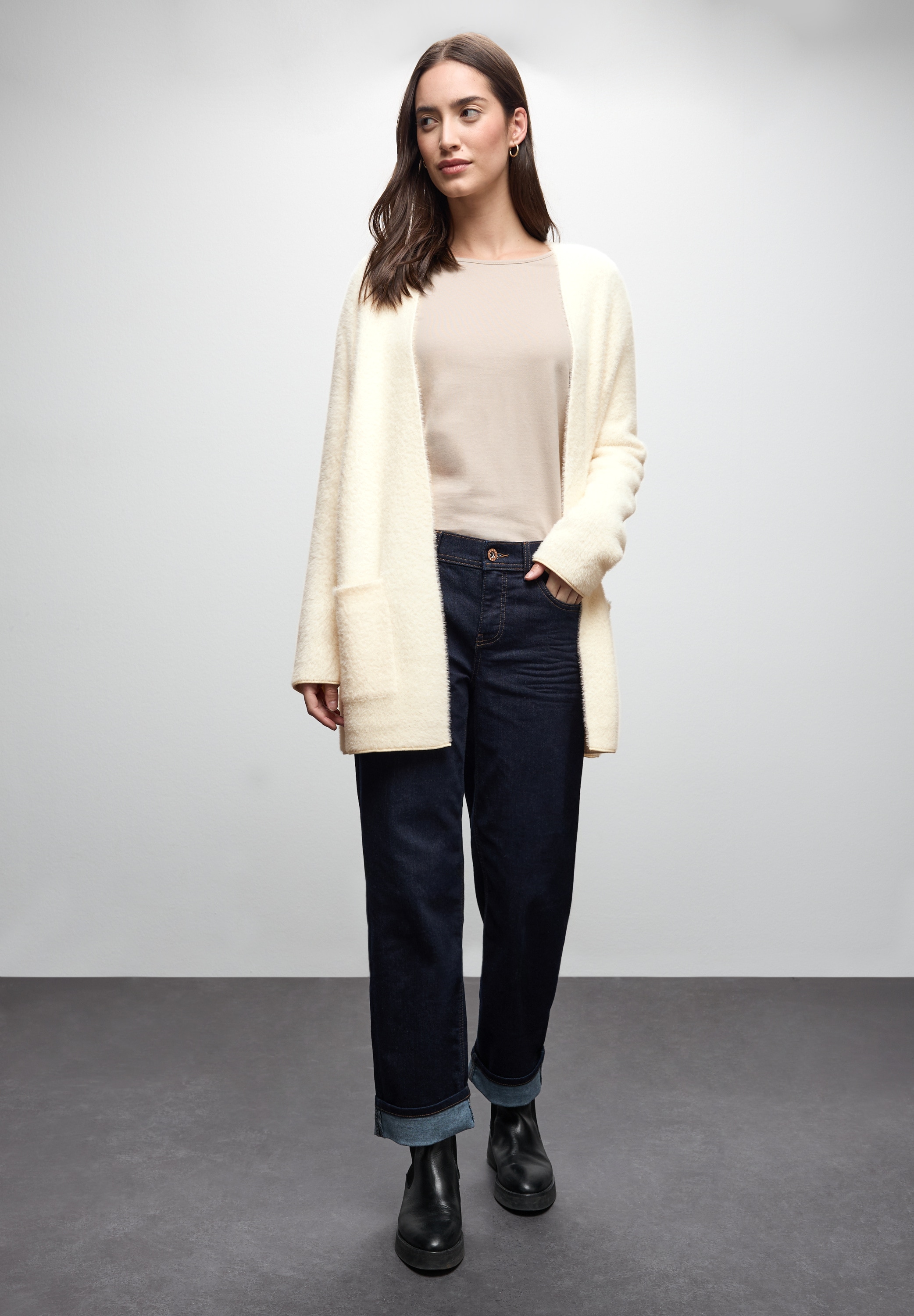 STREET ONE Cardigan, lang und in Federgarn-Qualität, offen