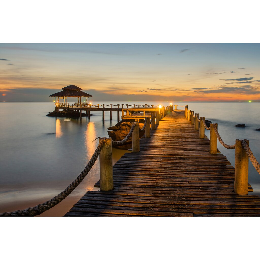 Papermoon Fototapete »Wooded bridge pier between sunset«