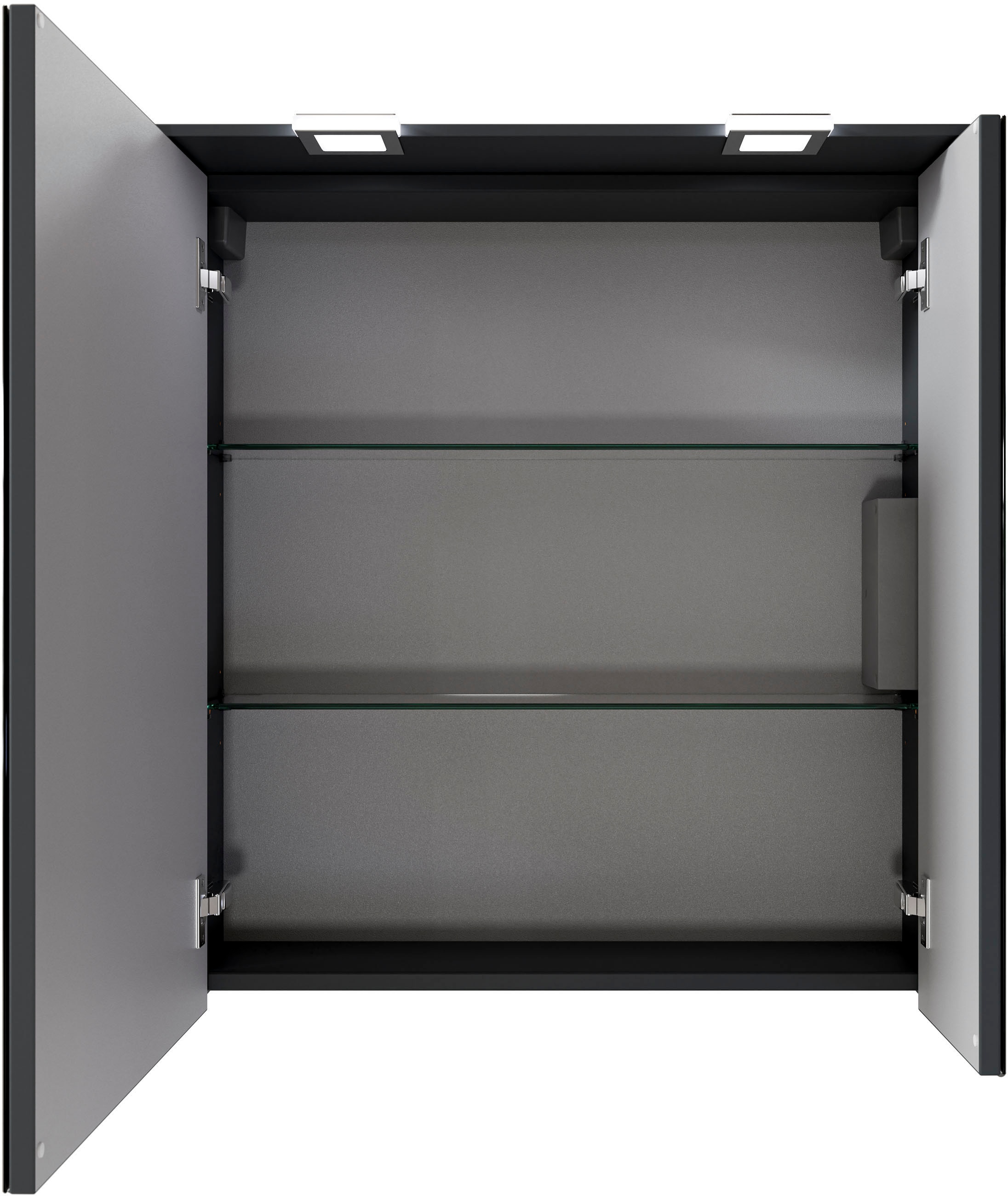 Saphir Badmöbel-Set »Serie 6025 2-teilig Mineralmarmor-Waschtisch mit LED-Spiegelschrank«, (2 St.), Waschplatz 67 cm breit, 2 Schubladen, 2 Spiegel-Türen, inkl Türdämpfer