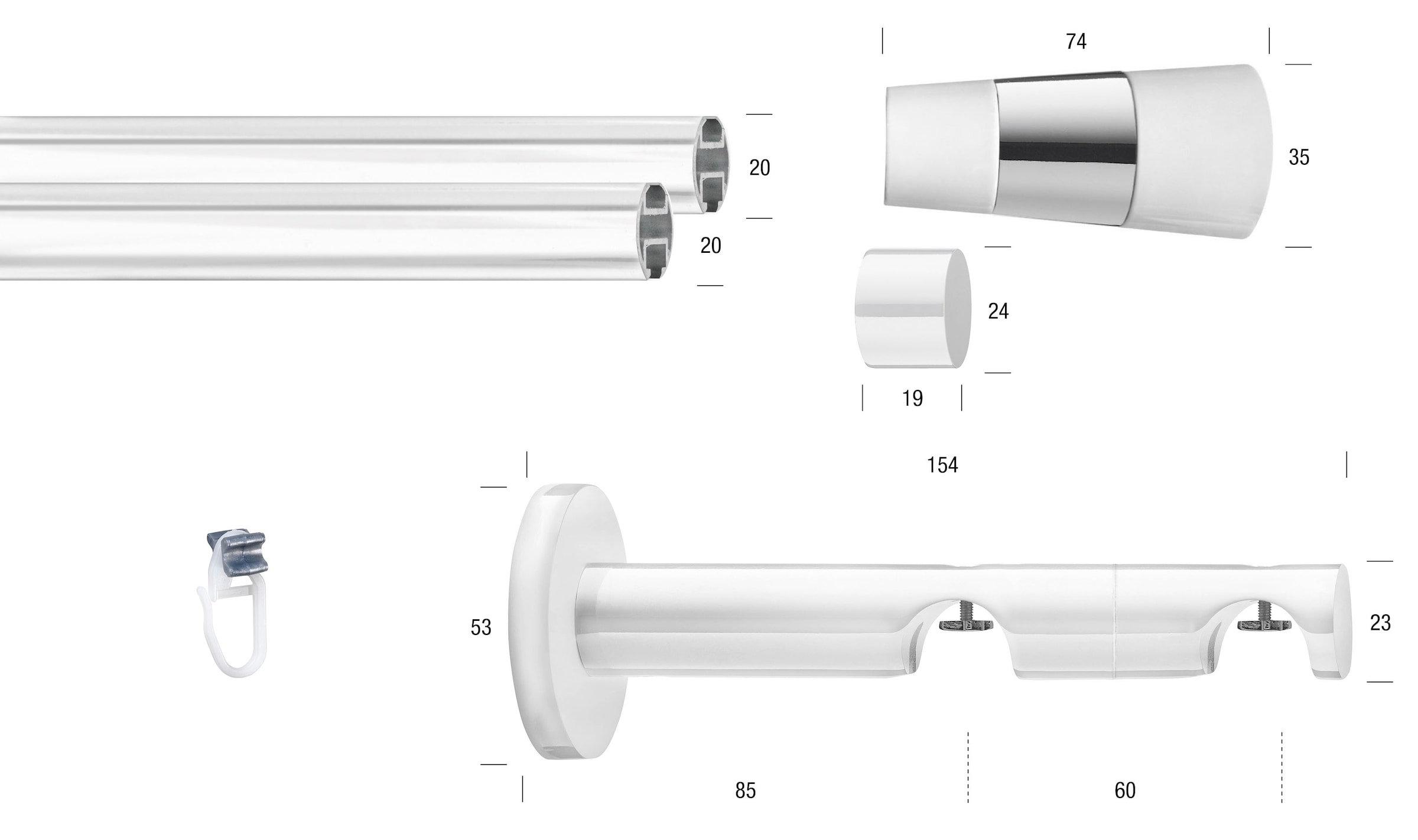 BAUR | Innenlauf, Wunschmaßlänge, läufig-läufig, Gardinenstange Wandmont., Vorhanggarnitur, Endknopf »WHITE«, 2-färbig GARESA verlängerbar, 1