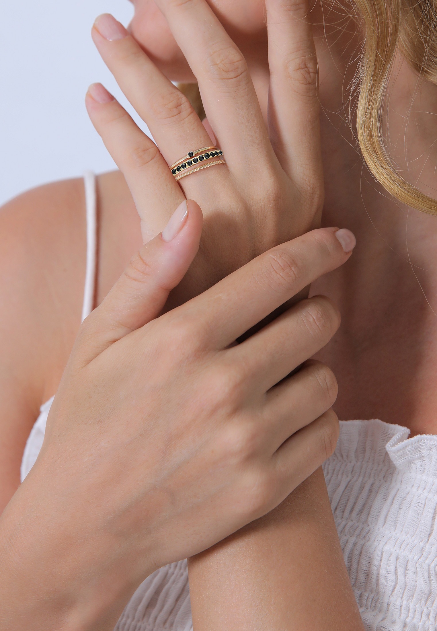 ELLI Stackable Ring Set 925 Silver Gold Size 52 3