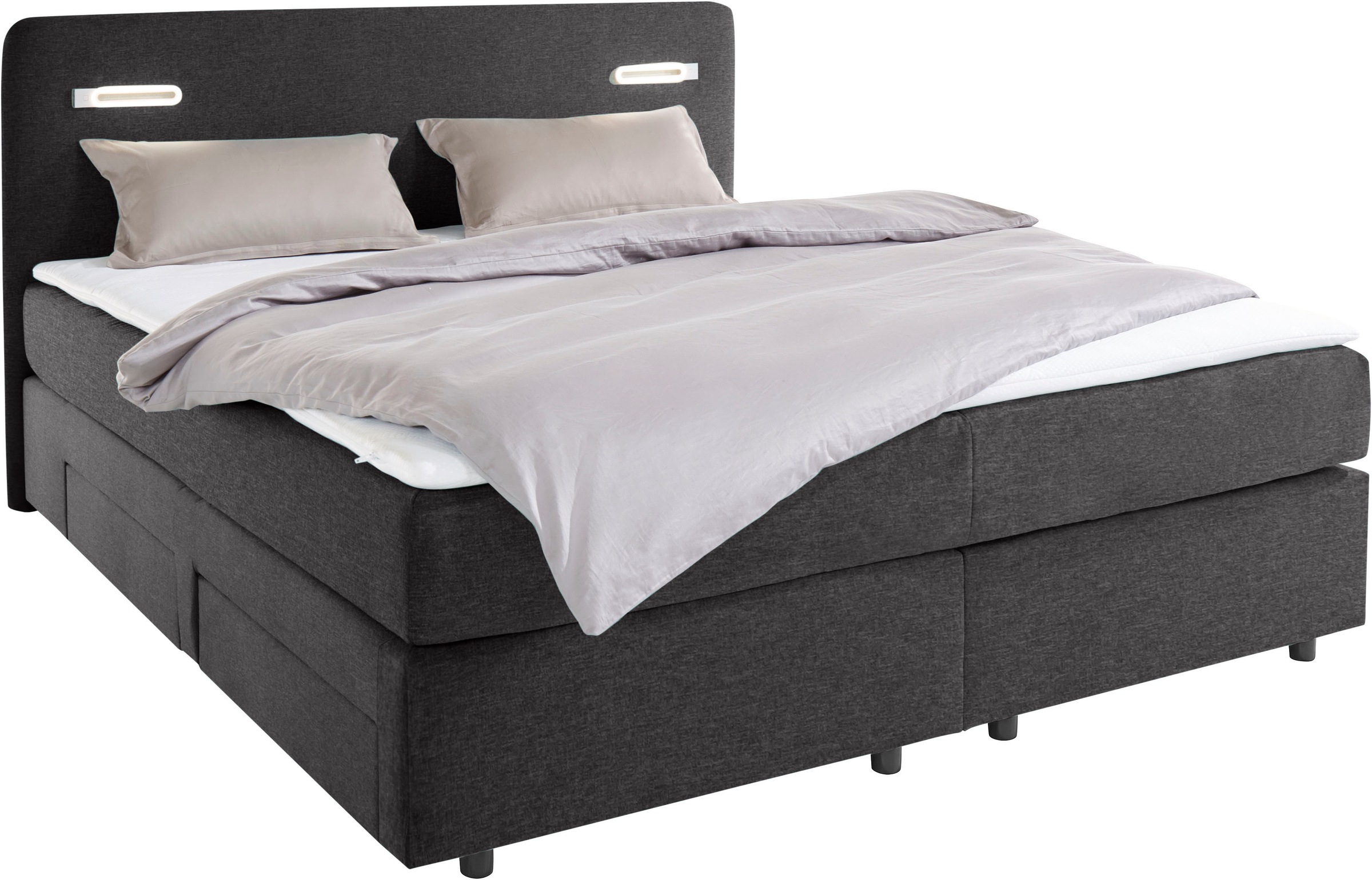 INOSIGN Boxbett »Luan«, Schubkästen, LED-Beleuchtung und Topper, in Breite 120 cm und 180 cm