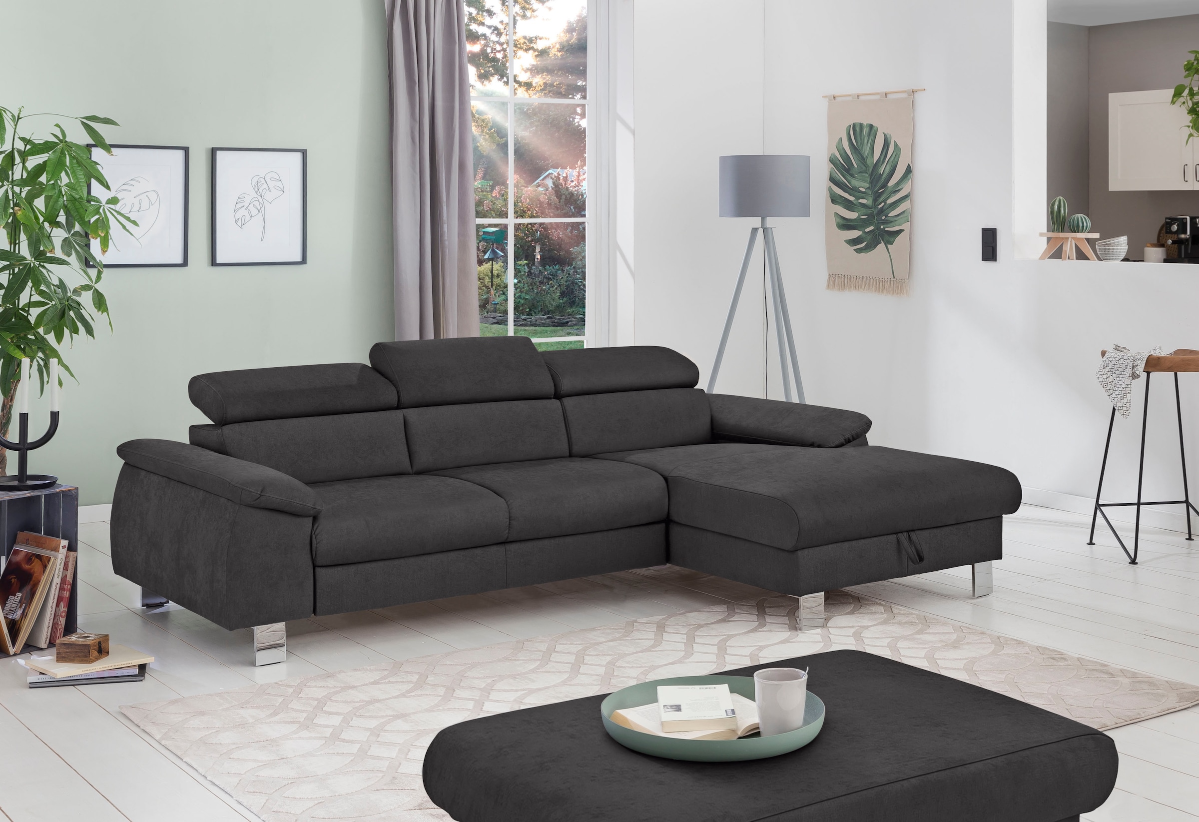 COTTA Ecksofa "Komaris L-Form, B: 244 cm" mit Kopfteilverstellung, optional Schlaffunktion, Bettkasten & Licht