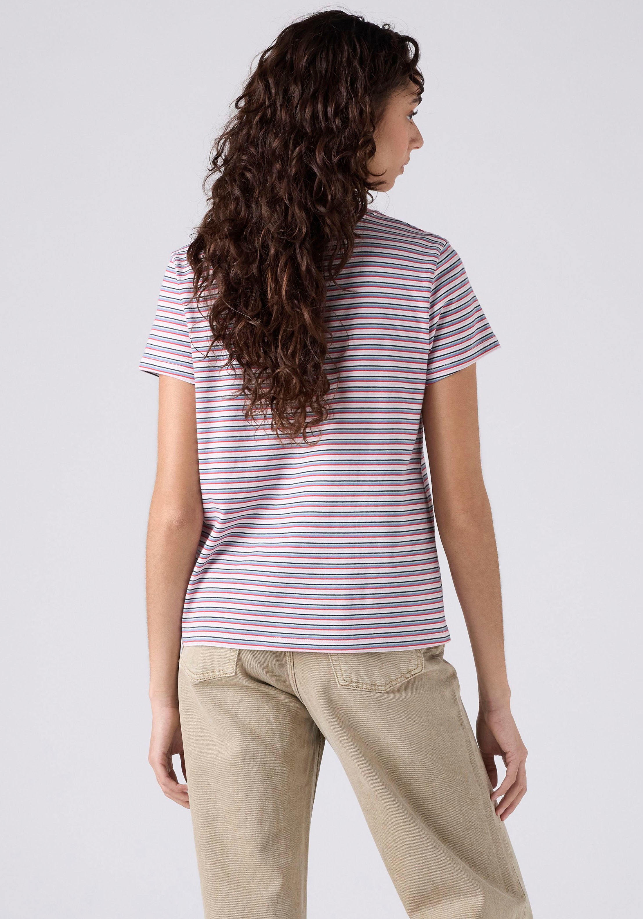 T-Shirt LEVI'S "PERFECT TEE", Damen, Gr. L (40), coriander stripe fragrant lila, Single Jersey, Obermaterial: 100% Baumwolle, gestreift, figurbetont normal, Rundhals, Shirts T-Shirt, mit kleiner Logo-Stickerei 2
