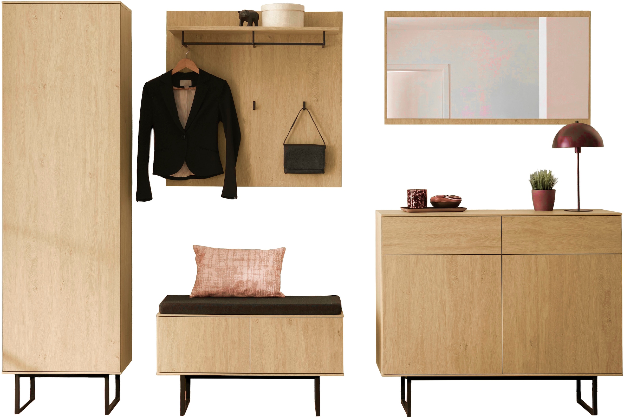 Home affaire Garderoben-Set "Lund, moderne Garderobe, Komplettset mit viel Stauraum" Set, 5 Stk. tlg.
