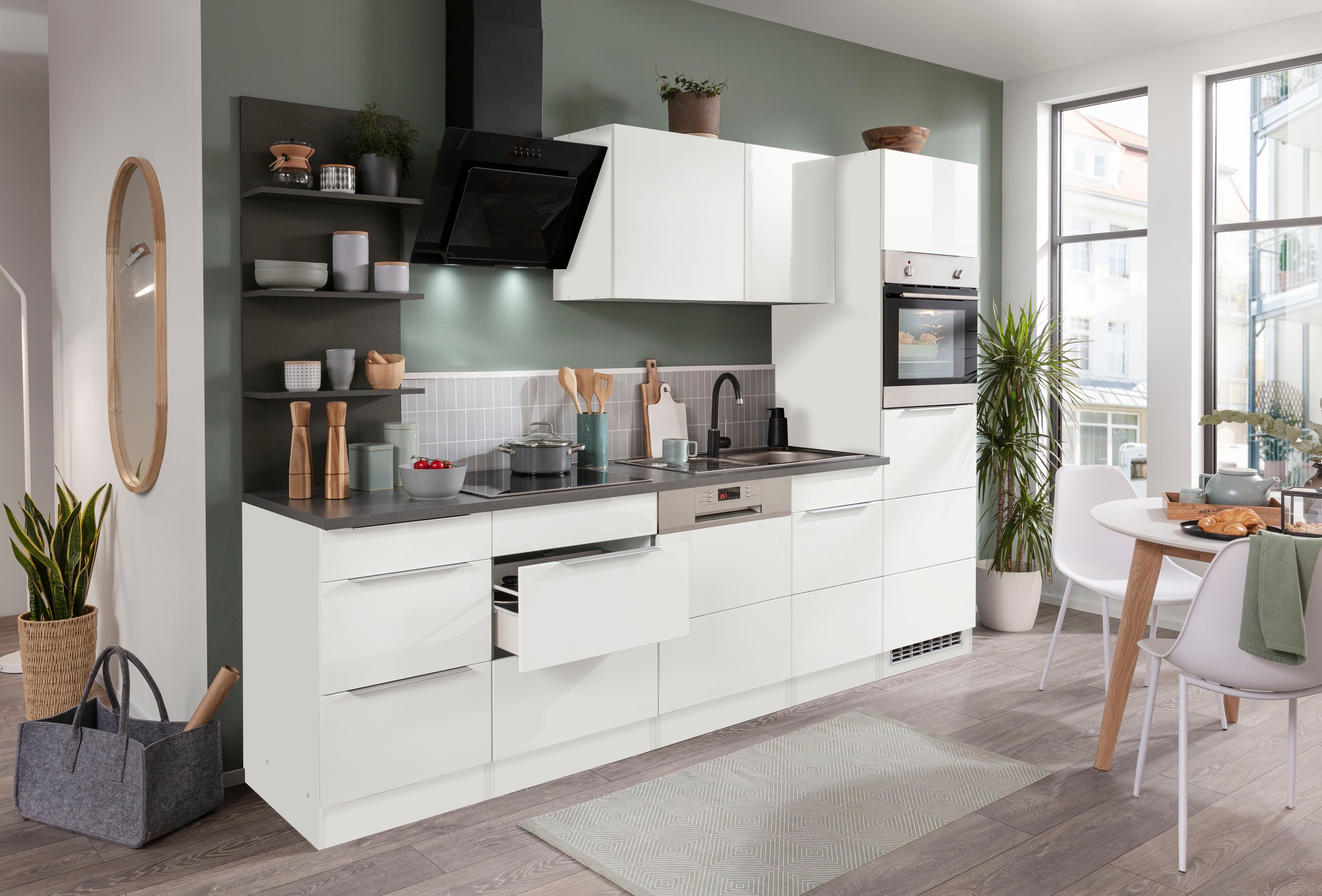 KOCHSTATION Küchenzeile »KS-Brindisi Breite 280 cm«, wahlweise mit E-Geräten und Induktion, mit MDF-Fronten und Regal