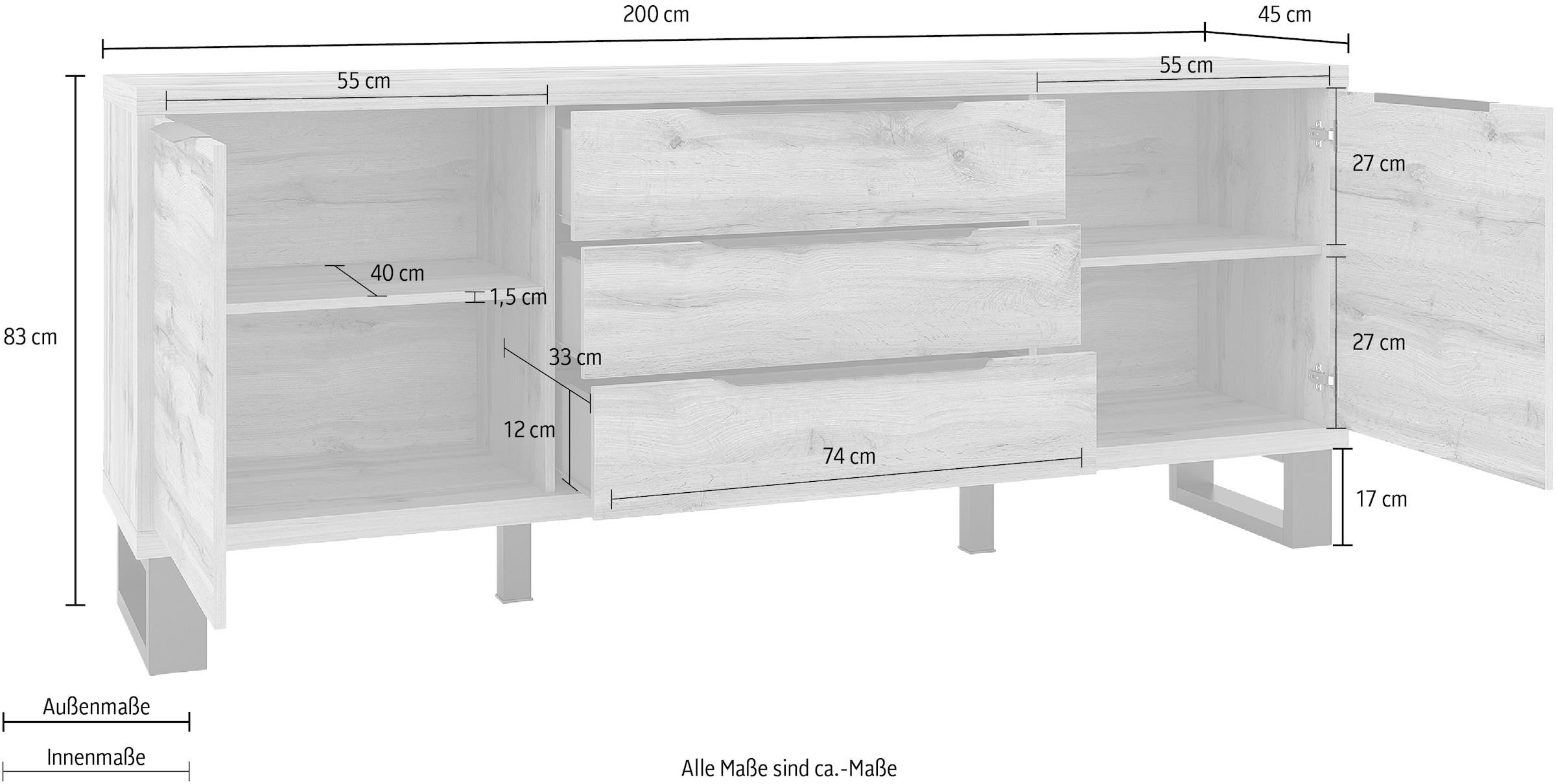 Helvetia Sideboard »Halle«, Breite ca.200 cm