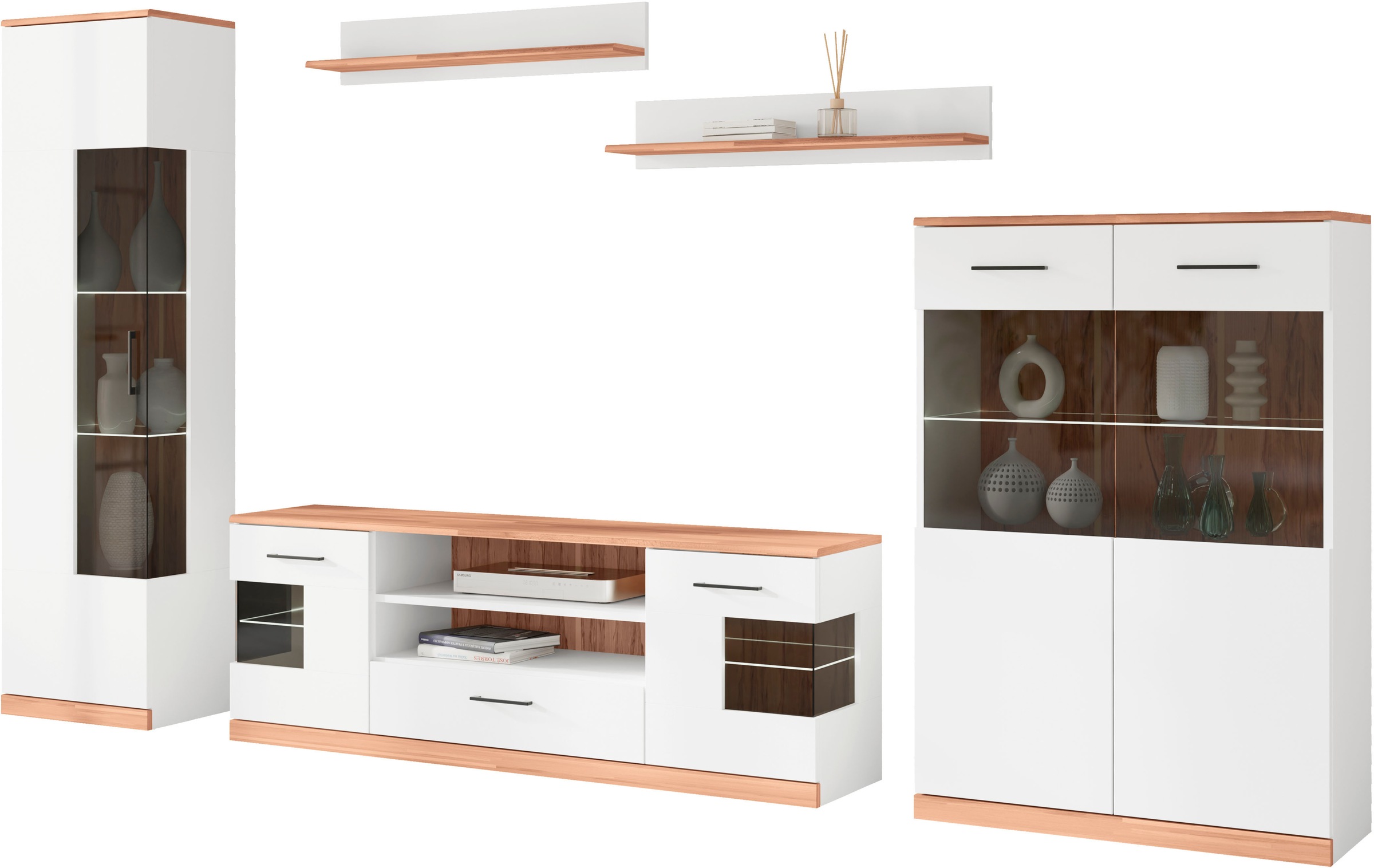 Home affaire Wohnwand "Ribe Wohnwand Set-5 St." Set, 5 Stk. tlg. Glaseinsat günstig online kaufen