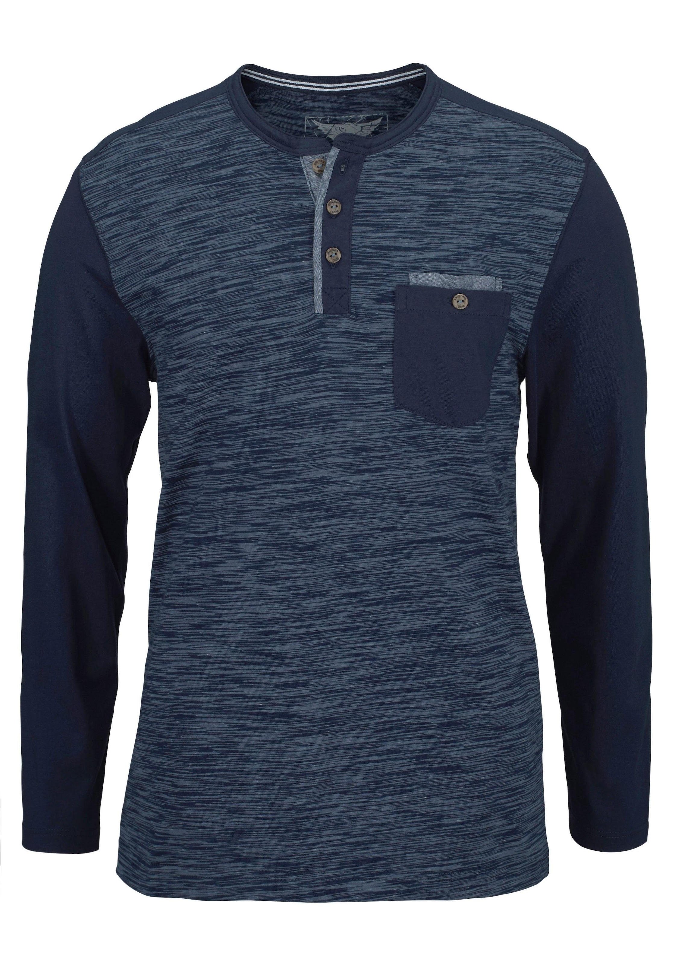 Arizona Longsleeve, Langarm, melierte Optik, Rundhalsausschnitt mit Knopfleiste
