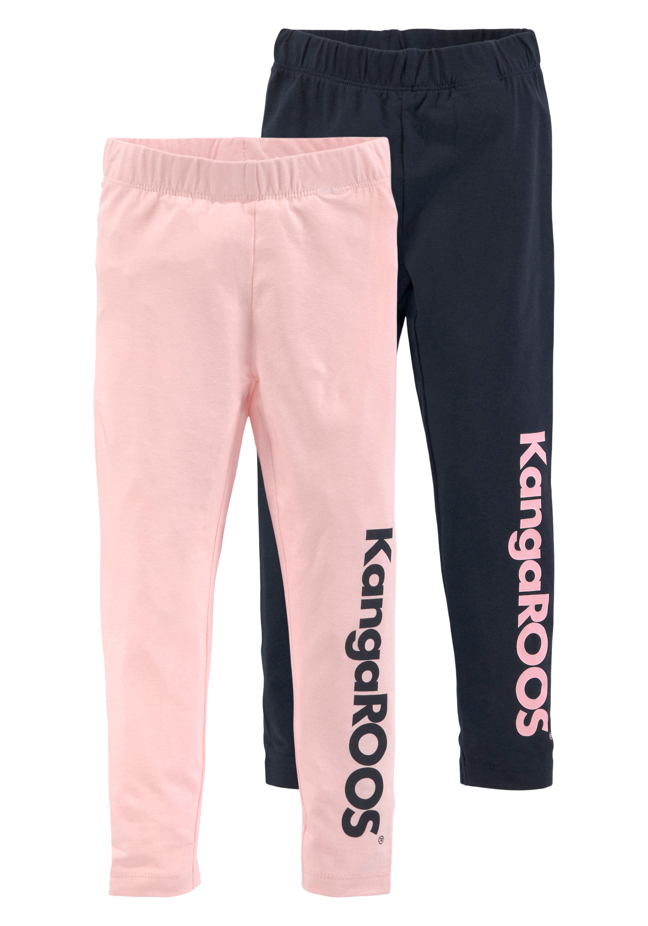 KANGAROOS Mädchen Leggings "2er Pack Leggings mit Kangaroos Schriftzug", blau, Gr. 116, bedruckt, mehrfarbig, Jersey, Obermaterial: 95% Baumwolle, 5%