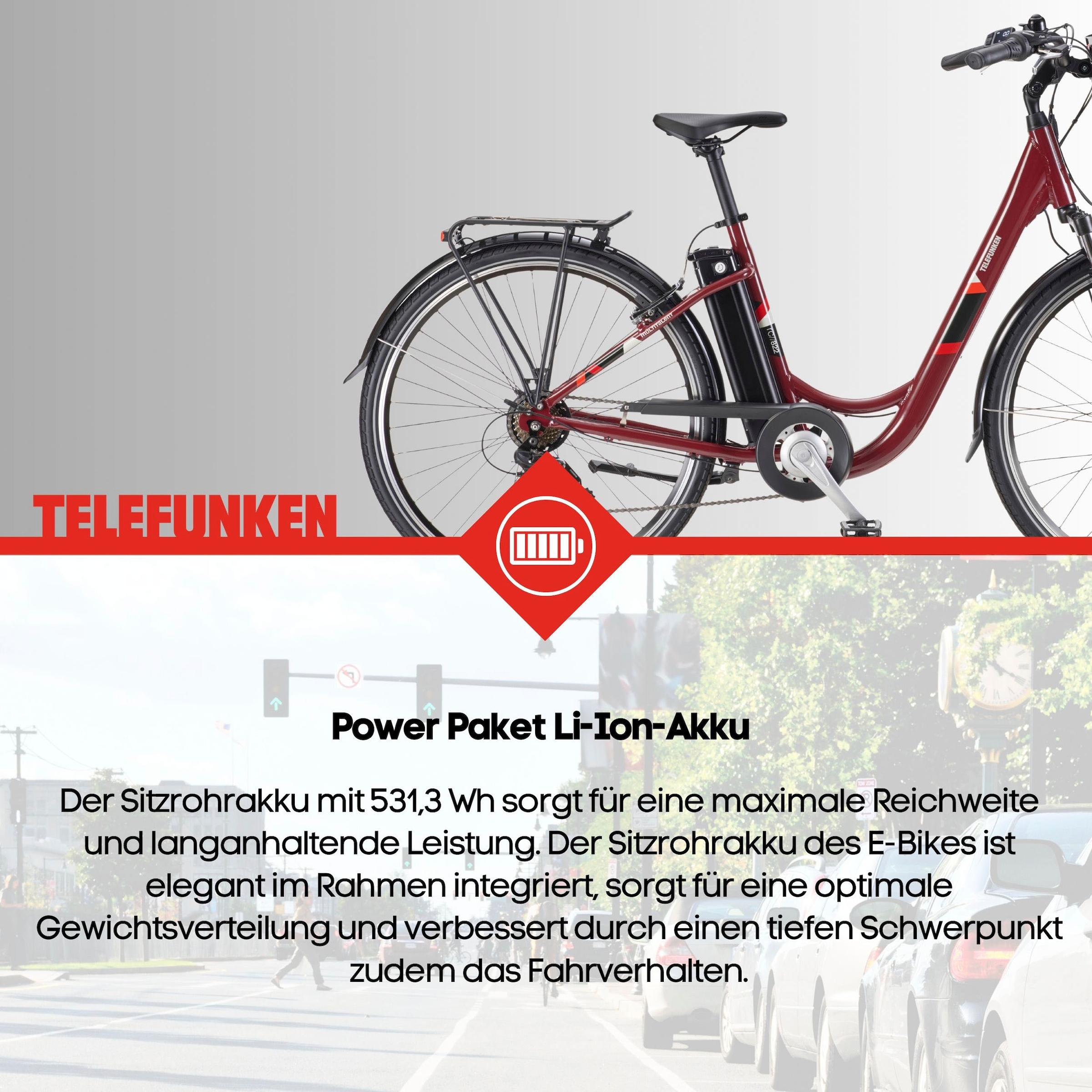 Telefunken E-Bike »Multitalent RC822«, 7 Gang, Shimano, Tourney, Frontmotor 250 W, (ca. 100 km Reichweite-2 V-Bremsen-Beleuchtung-Straßenzulassung), Elektrofahrrad, Damen Herren, 28 Zoll, 36,9 V, 531,3 Wh Akku, Pedelec