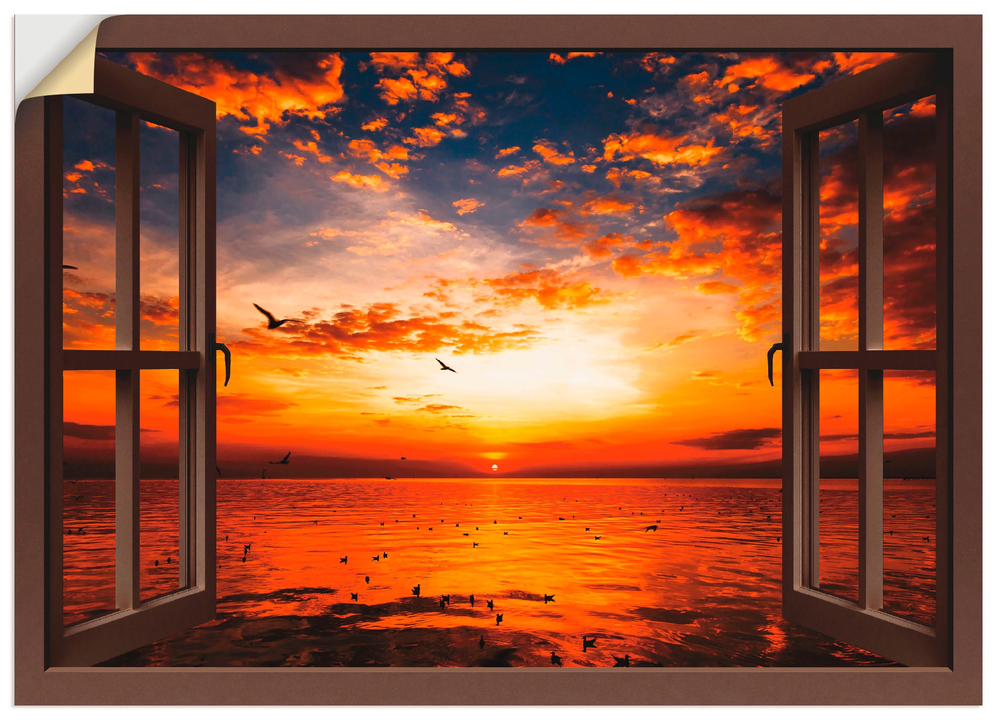 Artland Wandbild "Fensterblick Sonnenuntergang am Strand", Fensterblick, (1 günstig online kaufen