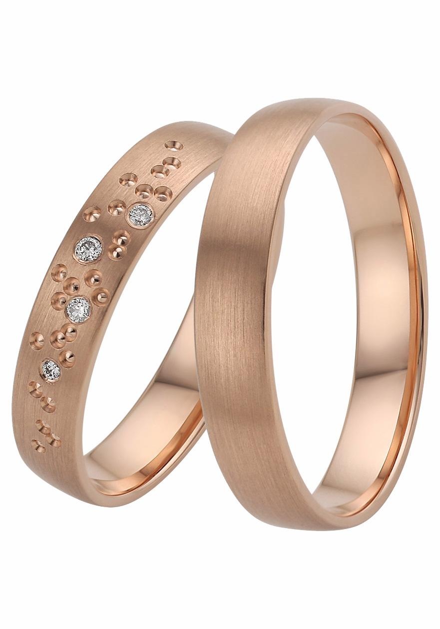 Trauring FIRETTI "Schmuck Geschenk Gold 375 Hochzeit Ehering "LIEBE" Sterne" Gr. 22, rosa (roségoldfarben), Fingerringe, Damen, 22, ohne Brillanten, Roségold 375, 4mm, Trauring, Made in Germany, wahlweise mit oder ohne Brillanten