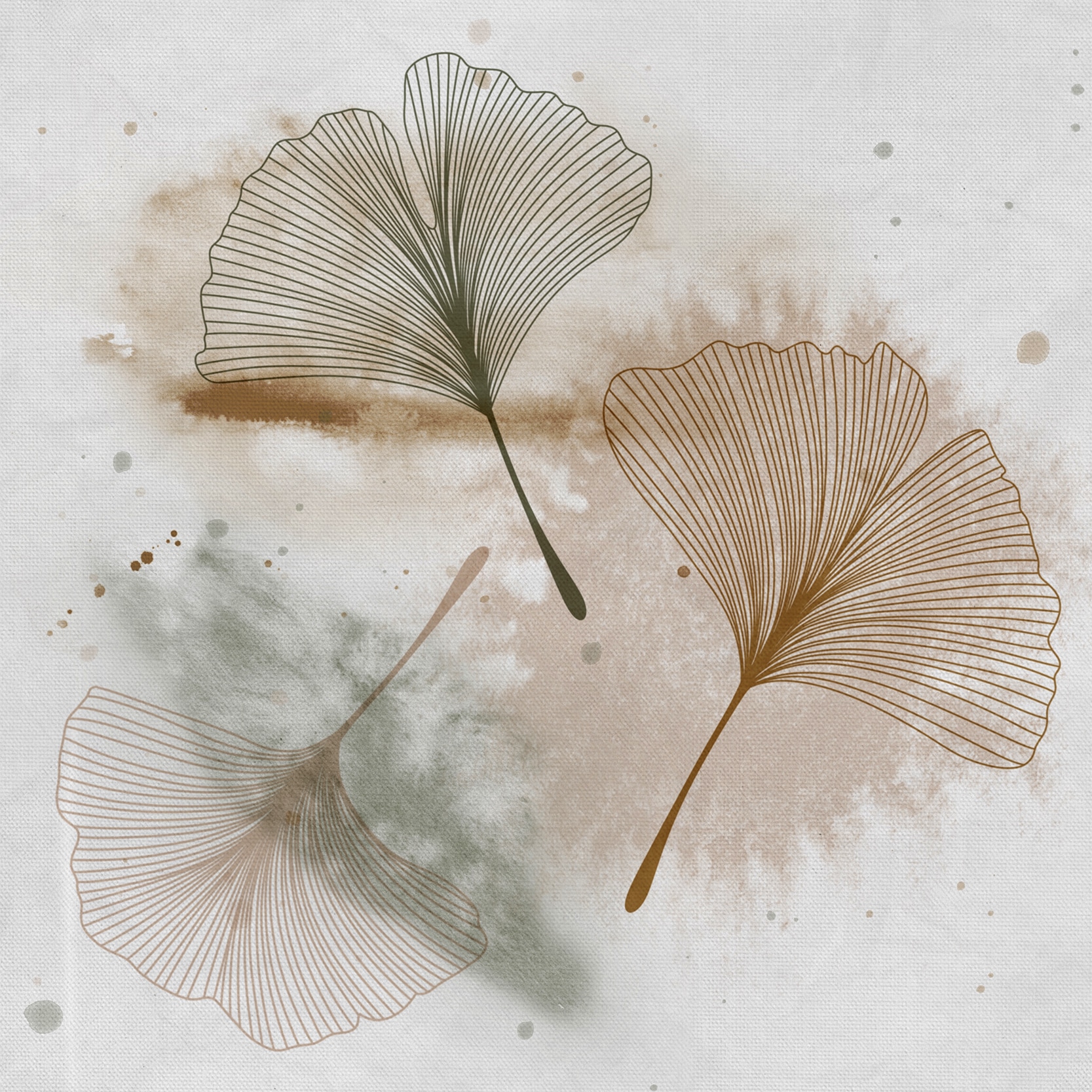 queence Leinwandbild "Gingko Abstrakt, Canvas Bild von Hand bespannt" 1 Stk. tlg. Zeitlose Ginkgo-Motive in hellen Farben