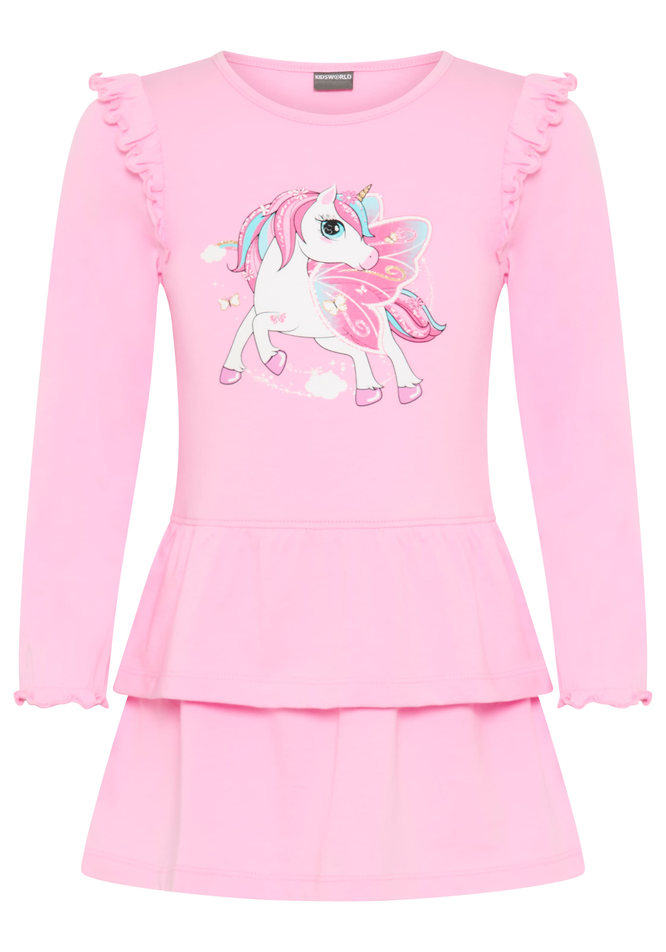 KIDSWORLD Jerseykleid »Süßes Shirtkleide mit Einhorn-Druck« für Mädchen, aus Single Jersey aus Baumwolle